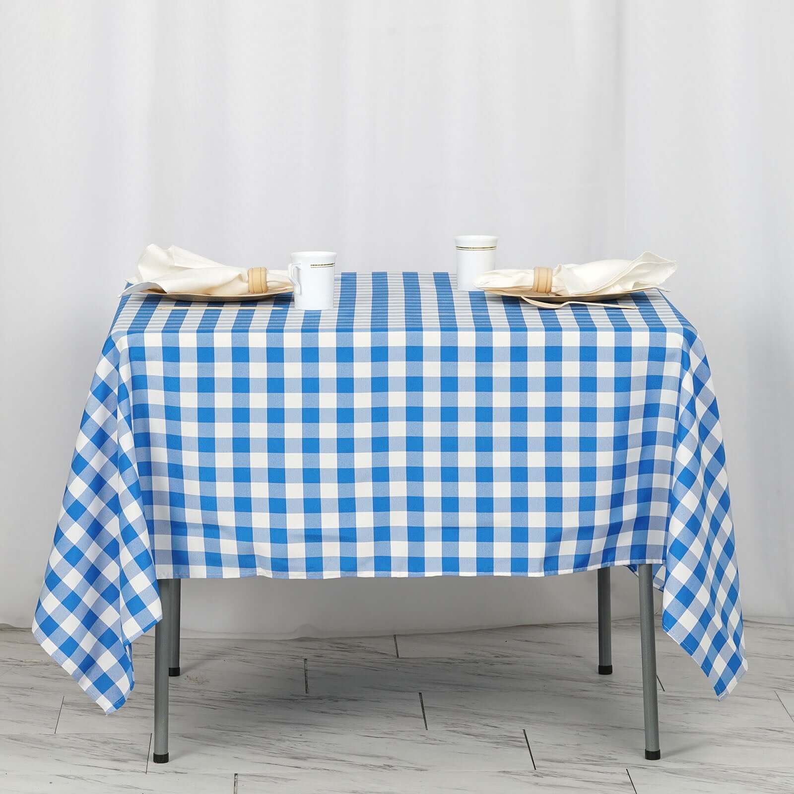 Polyester 70"x70" Square Tablecloth White/Blue - Checkered Buffalo Plaid Table Cover - Linen Luxes