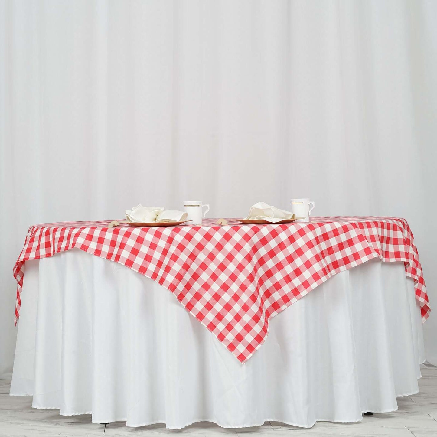 Polyester 70"x70" Square Tablecloth White/Red - Checkered Buffalo Plaid Table Cover - Linen Luxes