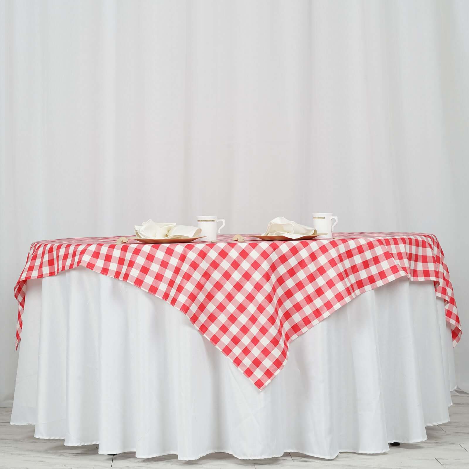 Polyester 70"x70" Square Tablecloth White/Red - Checkered Buffalo Plaid Table Cover - Linen Luxes