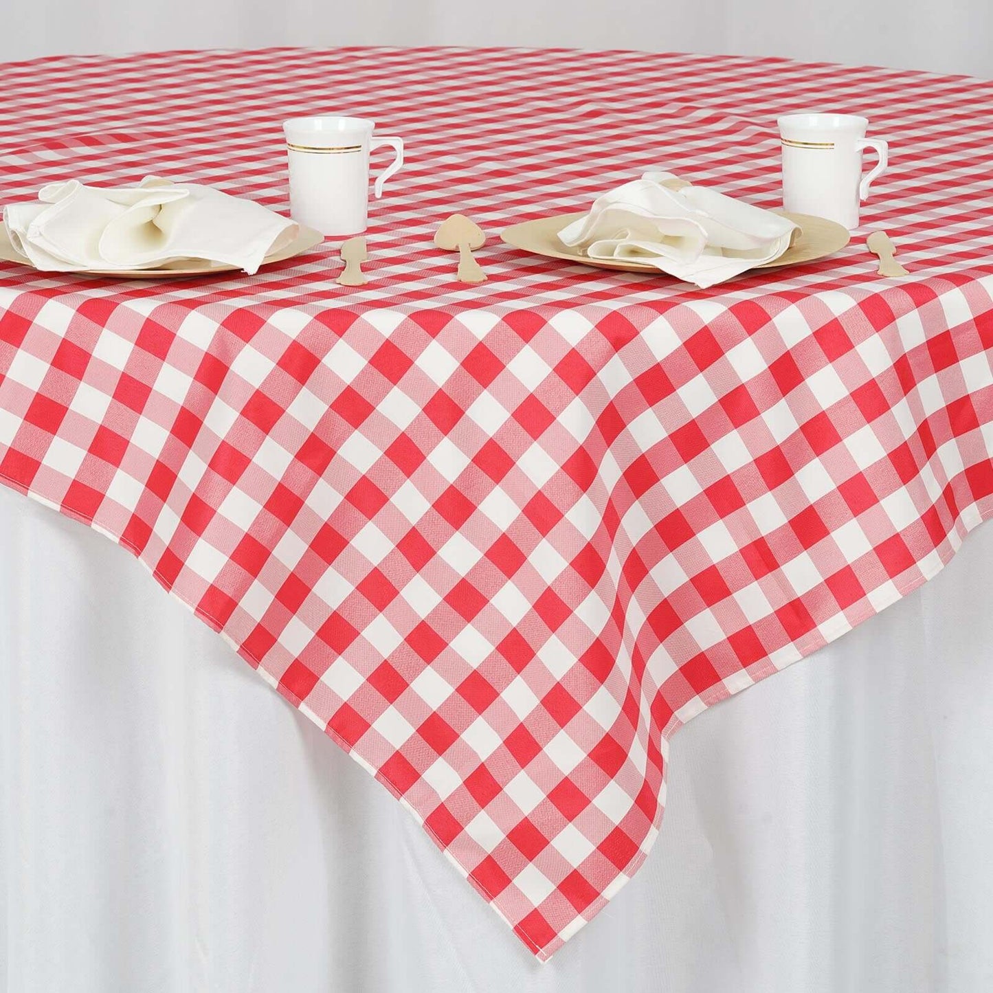 Polyester 70"x70" Square Tablecloth White/Red - Checkered Buffalo Plaid Table Cover - Linen Luxes