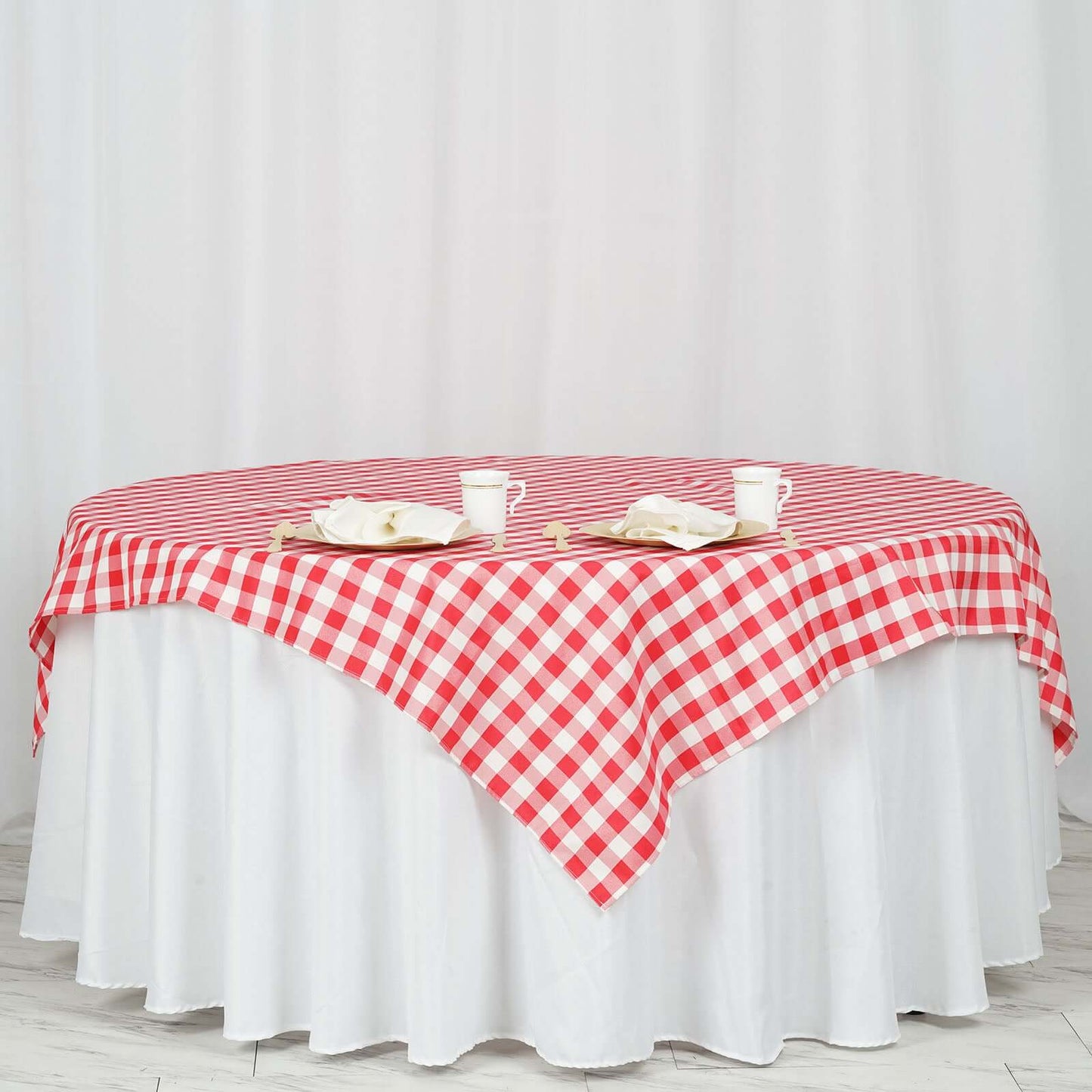 Polyester 70"x70" Square Tablecloth White/Red - Checkered Buffalo Plaid Table Cover - Linen Luxes
