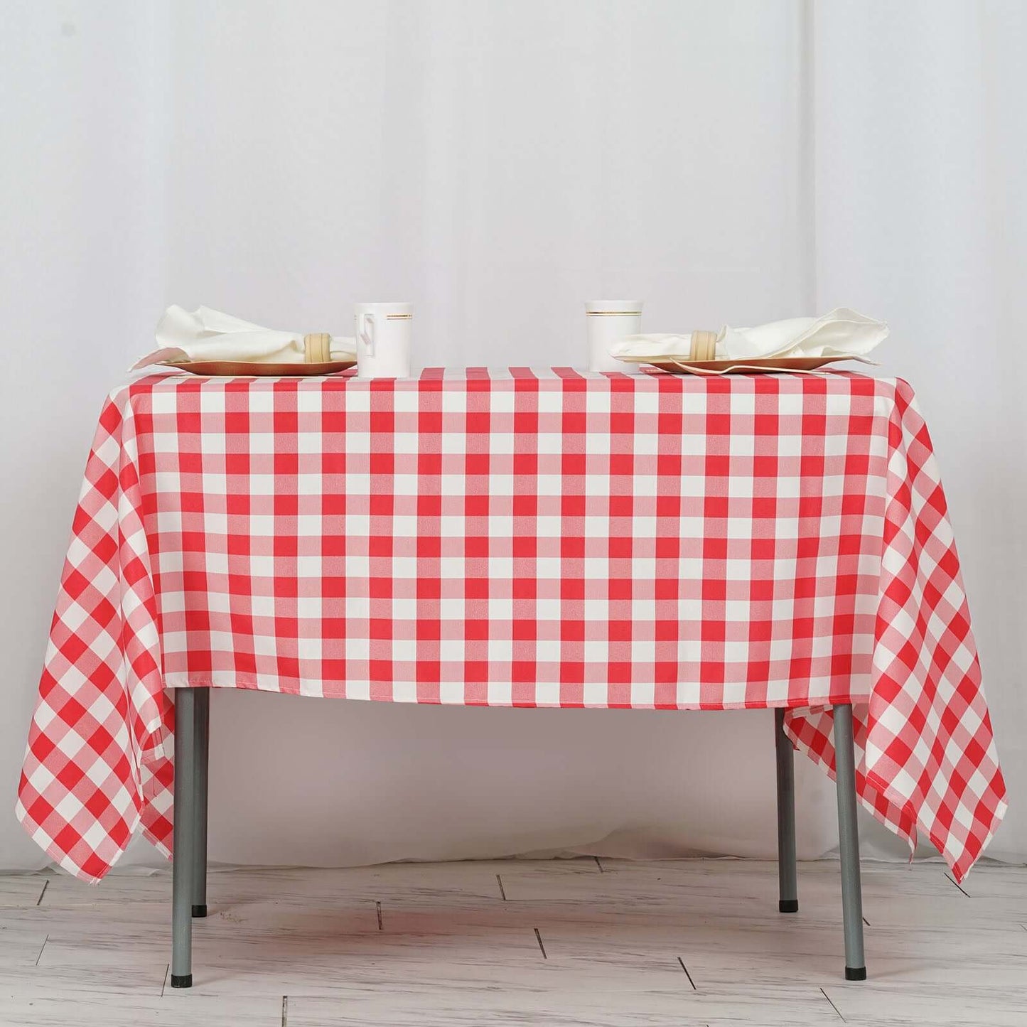 Polyester 70"x70" Square Tablecloth White/Red - Checkered Buffalo Plaid Table Cover - Linen Luxes