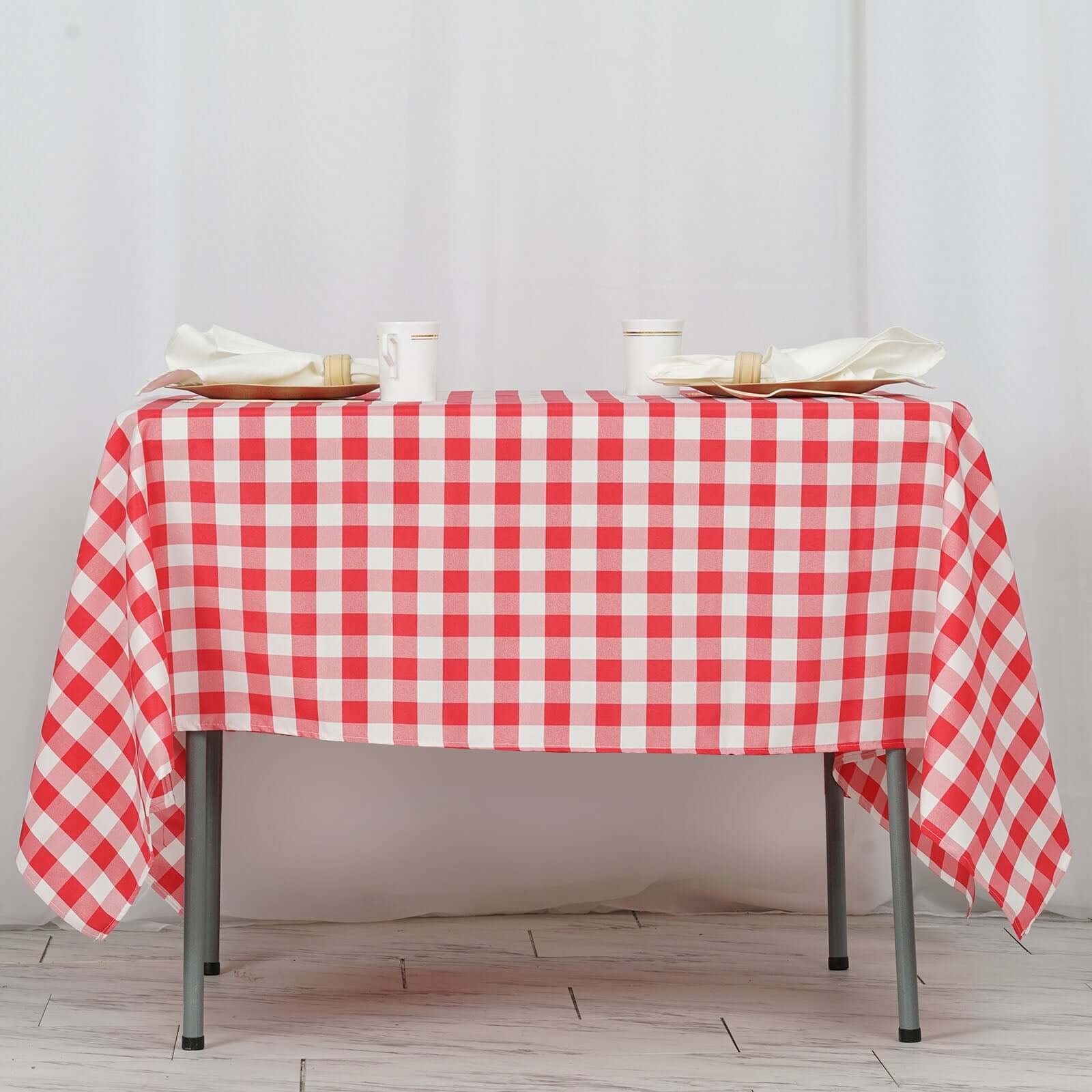 Polyester 70"x70" Square Tablecloth White/Red - Checkered Buffalo Plaid Table Cover - Linen Luxes
