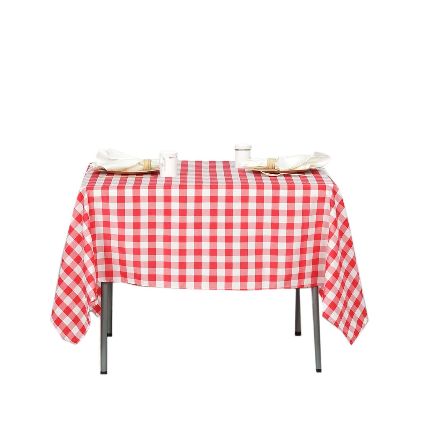 Polyester 70"x70" Square Tablecloth White/Red - Checkered Buffalo Plaid Table Cover - Linen Luxes