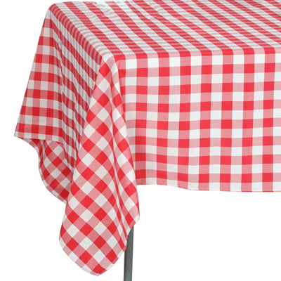 Polyester 70"x70" Square Tablecloth White/Red - Checkered Buffalo Plaid Table Cover - Linen Luxes
