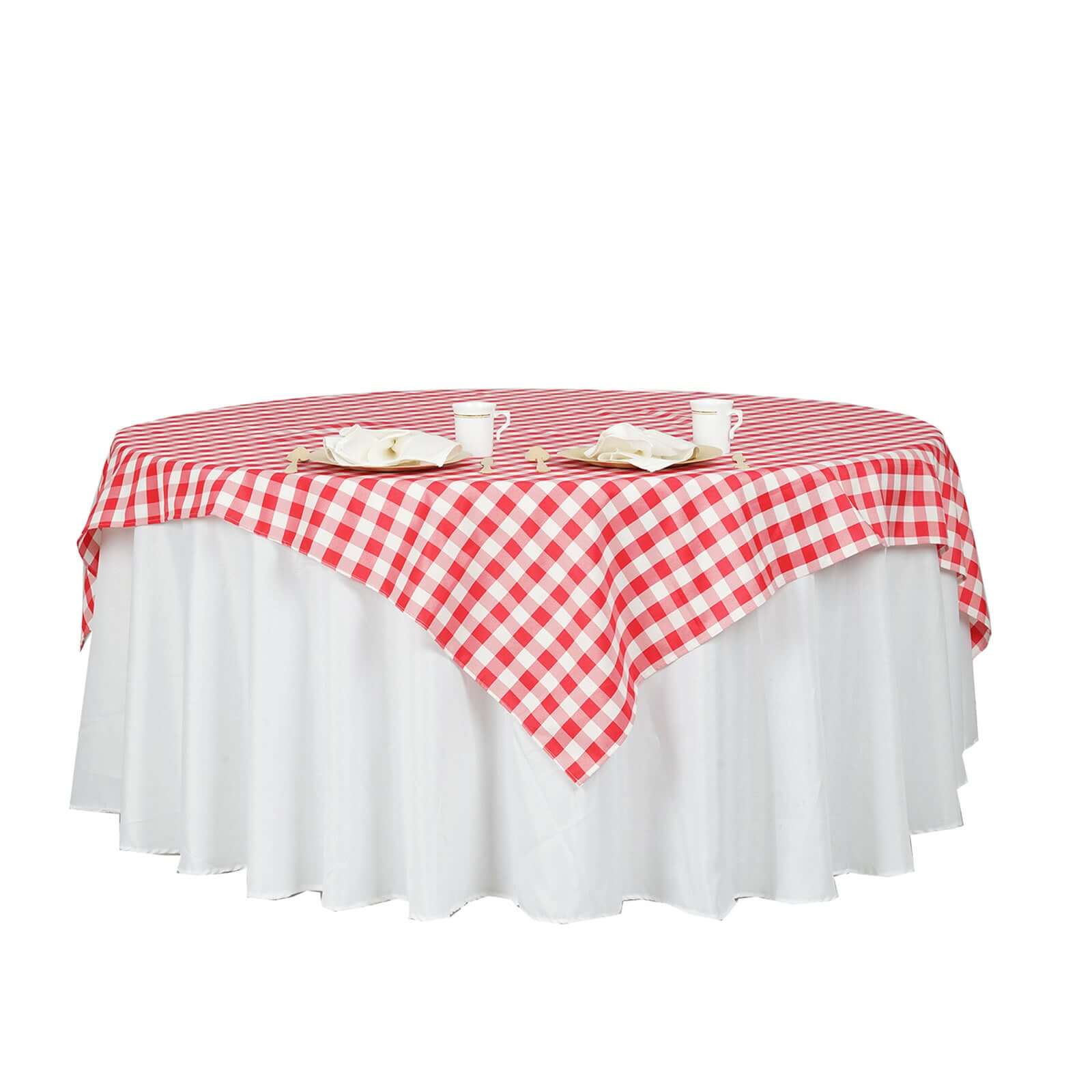 Polyester 70"x70" Square Tablecloth White/Red - Checkered Buffalo Plaid Table Cover - Linen Luxes