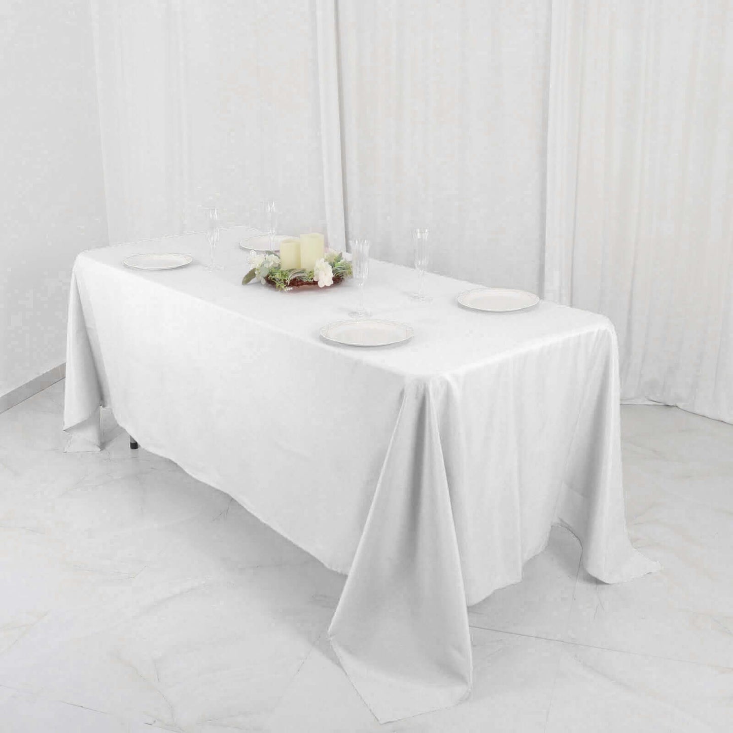Polyester 72"x120" Rectangle Tablecloth White - Durable and Stylish Table Cover for Events - Linen Luxes