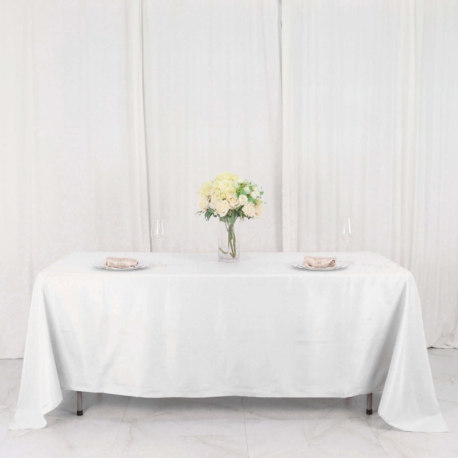Polyester 72"x120" Rectangle Tablecloth White - Durable and Stylish Table Cover for Events - Linen Luxes