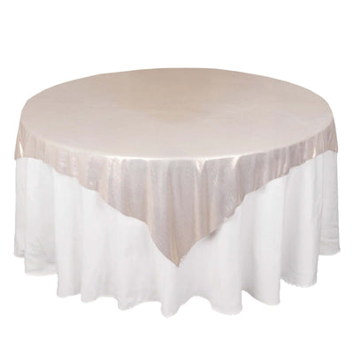 Polyester 72"x72" Table Overlay Square Tablecloth Beige - Sequin Dots Wrinkle-Free Table Cover