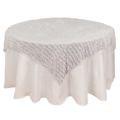Polyester 72"x72" Table Overlay Square Tablecloth White Fringe Shag Design for Stylish Celebrations