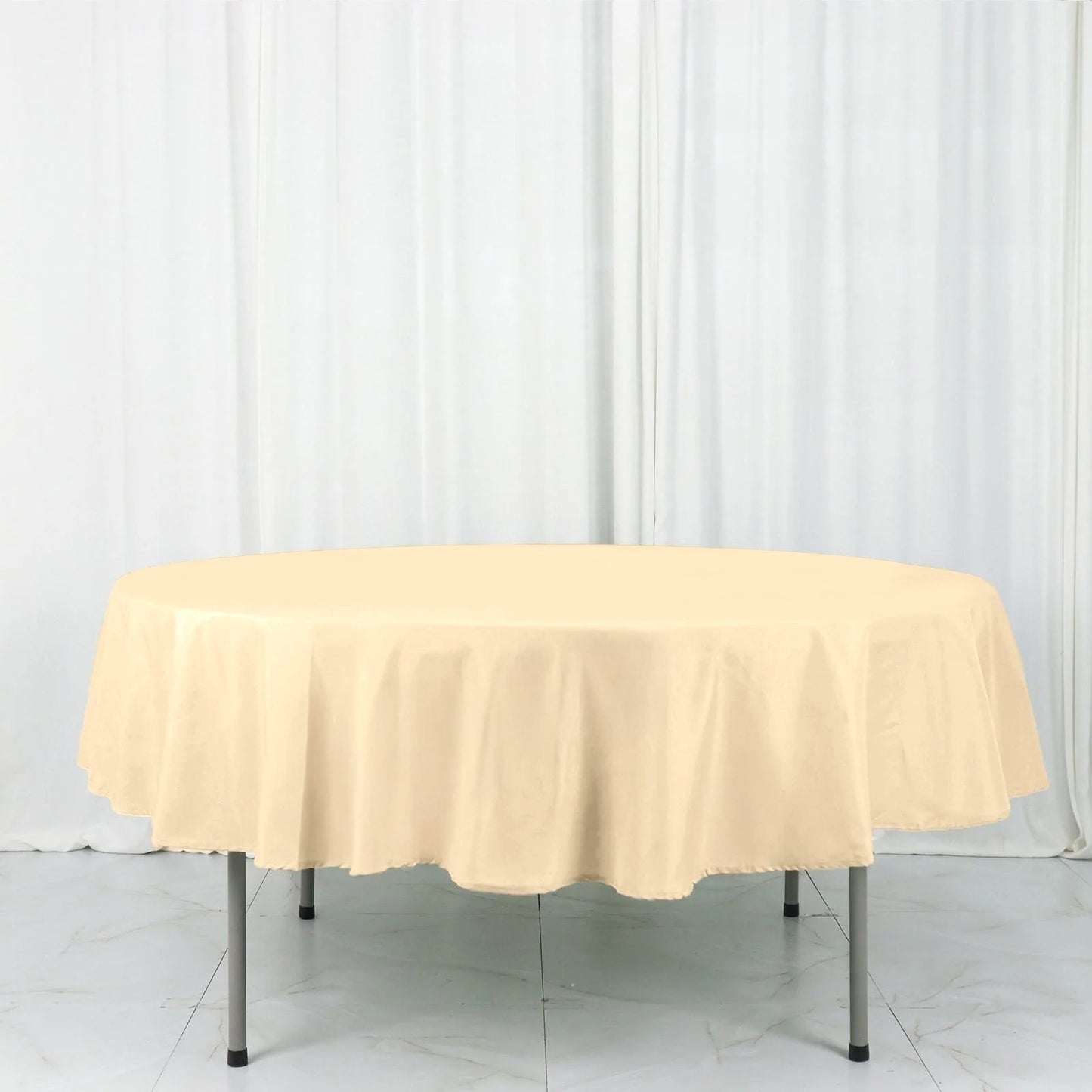 Polyester 90" Round Tablecloth Beige - Stain & Wrinkle - Resistant Table Cover - Linen Luxes