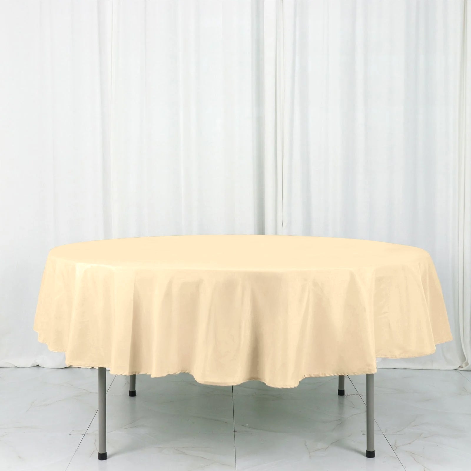 Polyester 90" Round Tablecloth Beige - Stain & Wrinkle - Resistant Table Cover - Linen Luxes