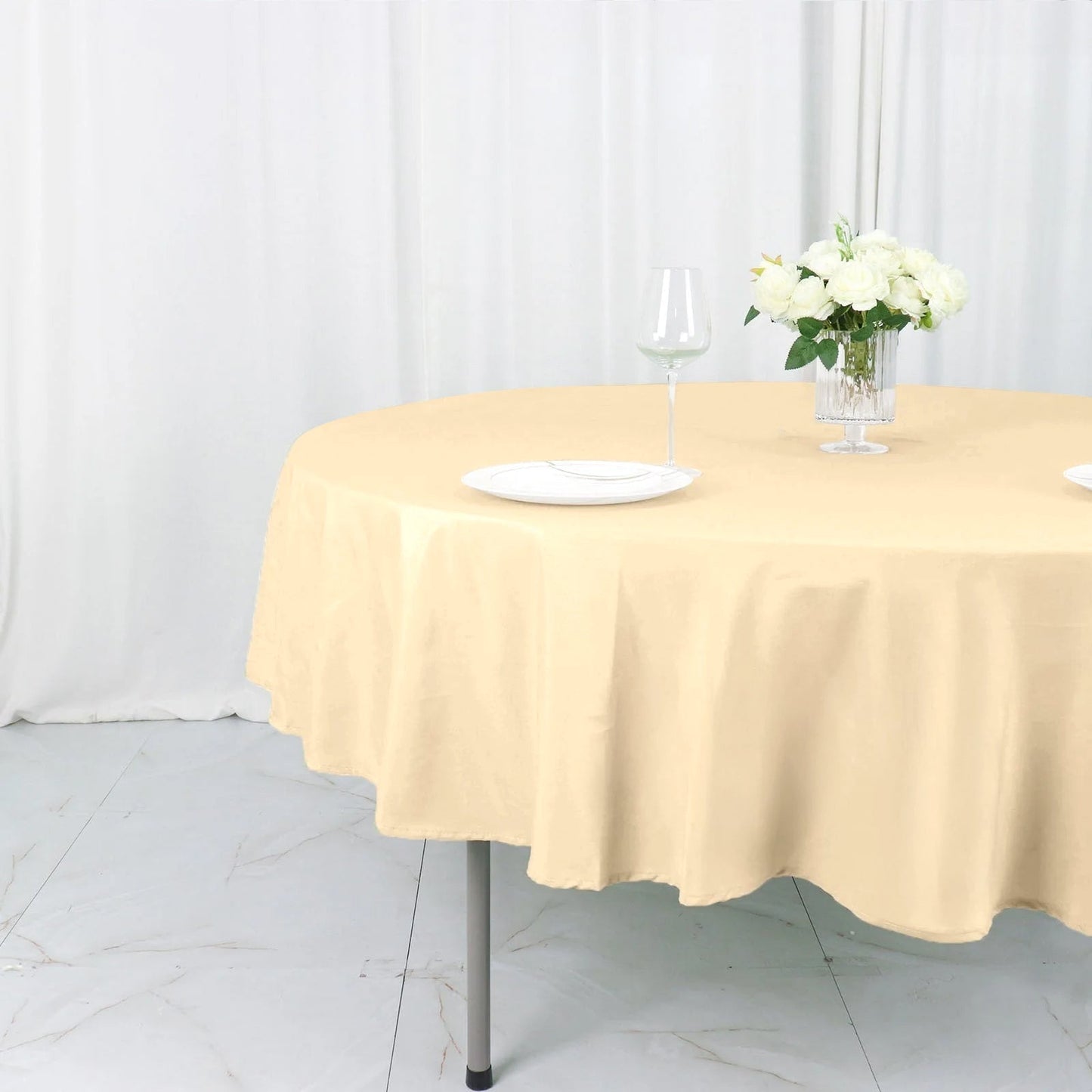 Polyester 90" Round Tablecloth Beige - Stain & Wrinkle - Resistant Table Cover - Linen Luxes