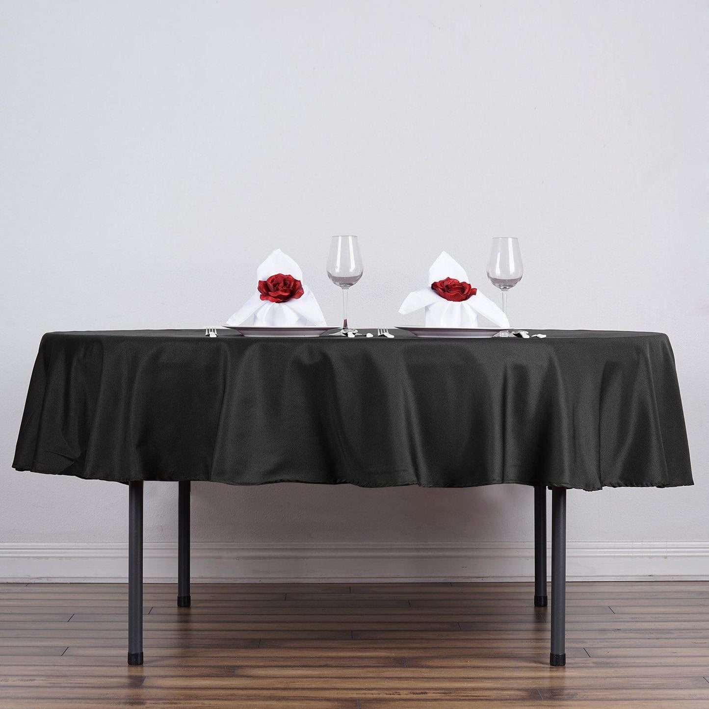 Polyester 90" Round Tablecloth Black - Stain and Wrinkle - Resistant Table Cover for Party & Gatherings - Linen Luxes