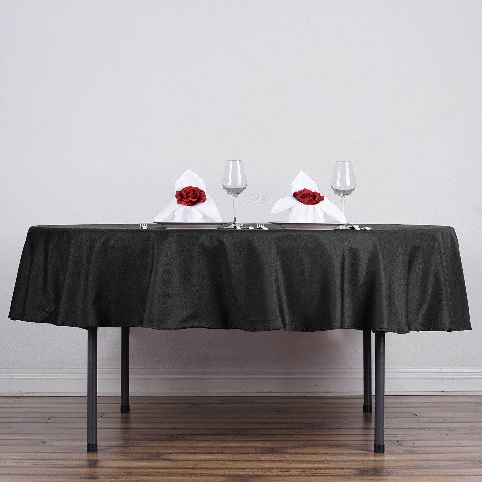 Polyester 90" Round Tablecloth Black - Stain and Wrinkle - Resistant Table Cover for Party & Gatherings - Linen Luxes