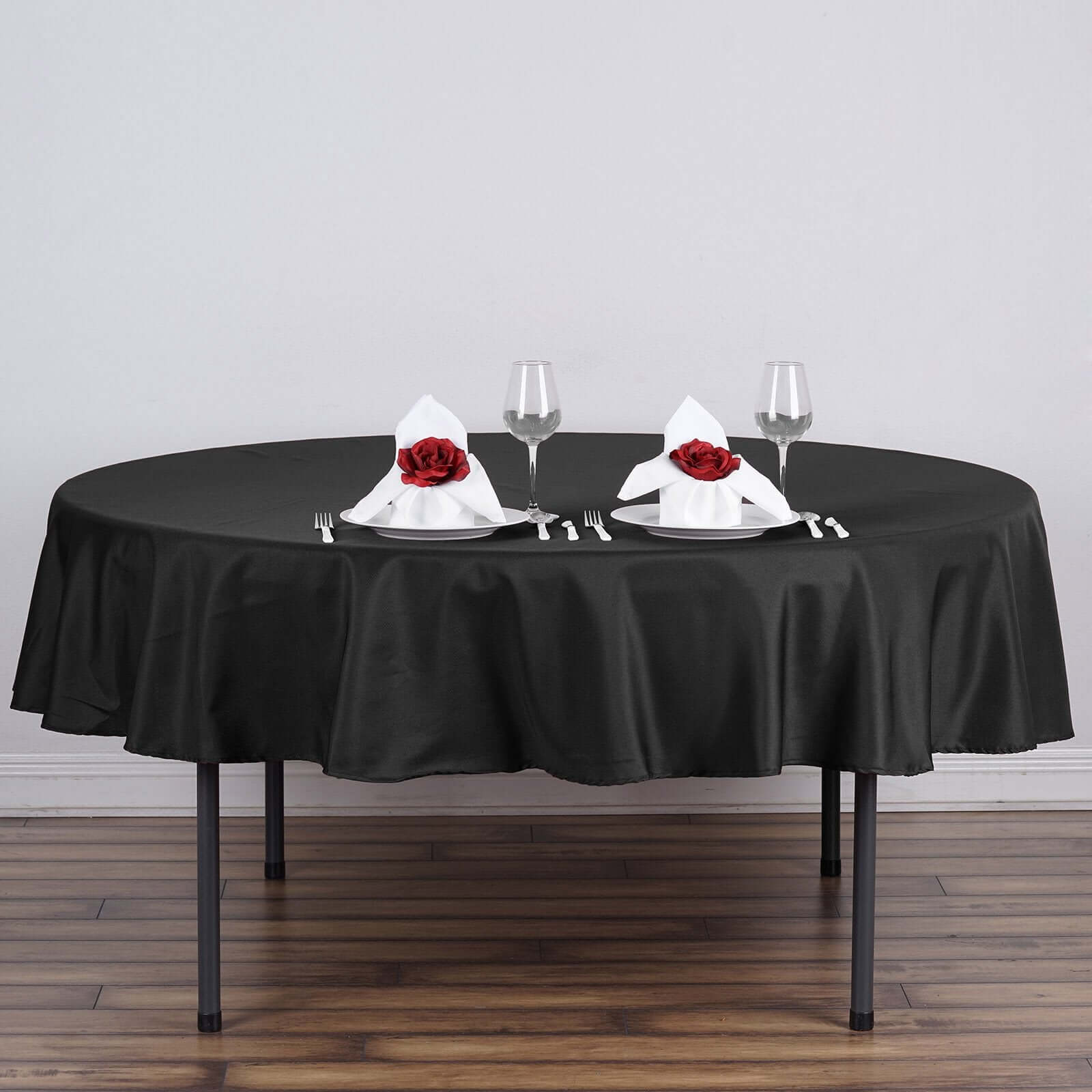 Polyester 90" Round Tablecloth Black - Stain and Wrinkle - Resistant Table Cover for Party & Gatherings - Linen Luxes