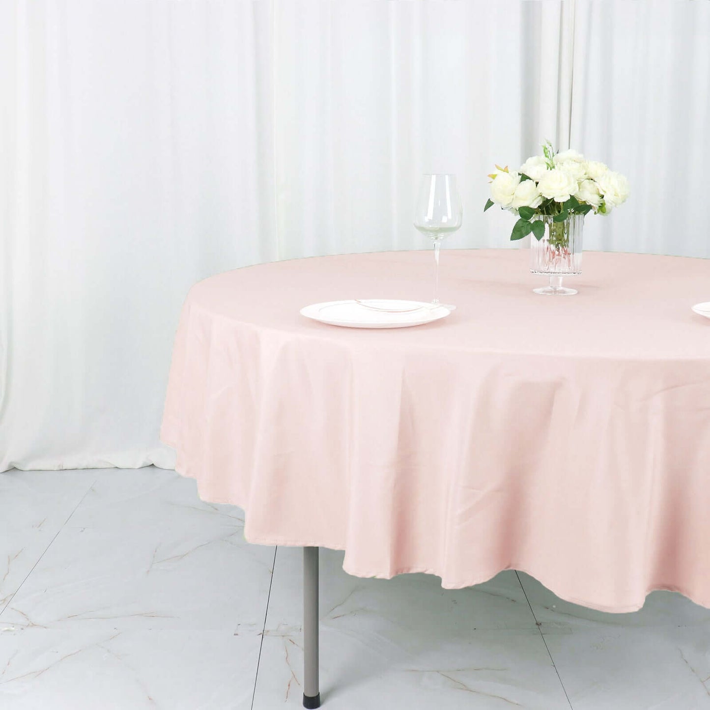 Polyester 90" Round Tablecloth Blush - Stain & Wrinkle - Resistant Table Cover - Linen Luxes