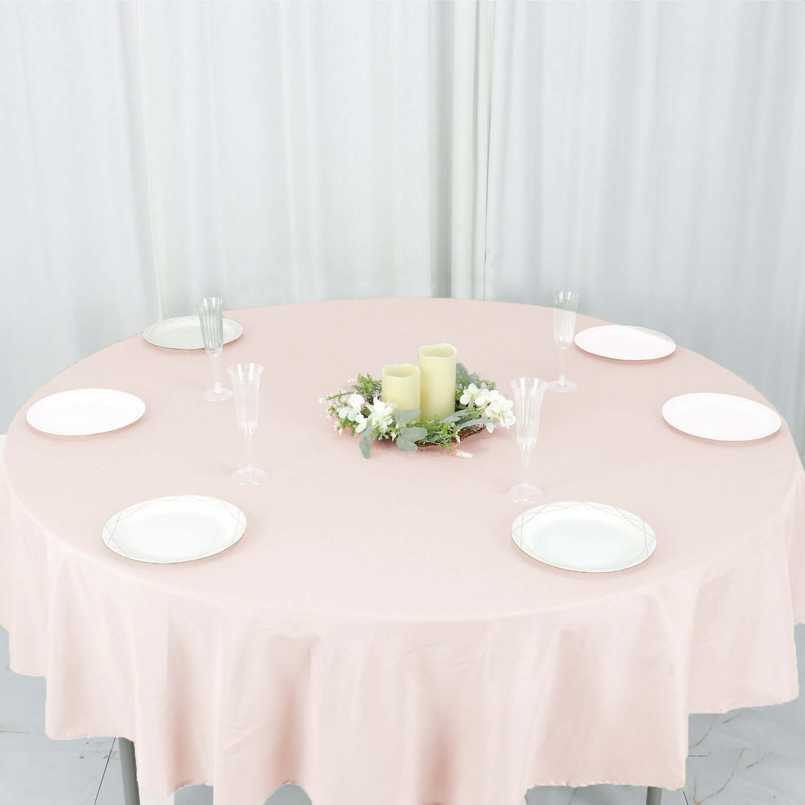 Polyester 90" Round Tablecloth Blush - Stain & Wrinkle - Resistant Table Cover - Linen Luxes