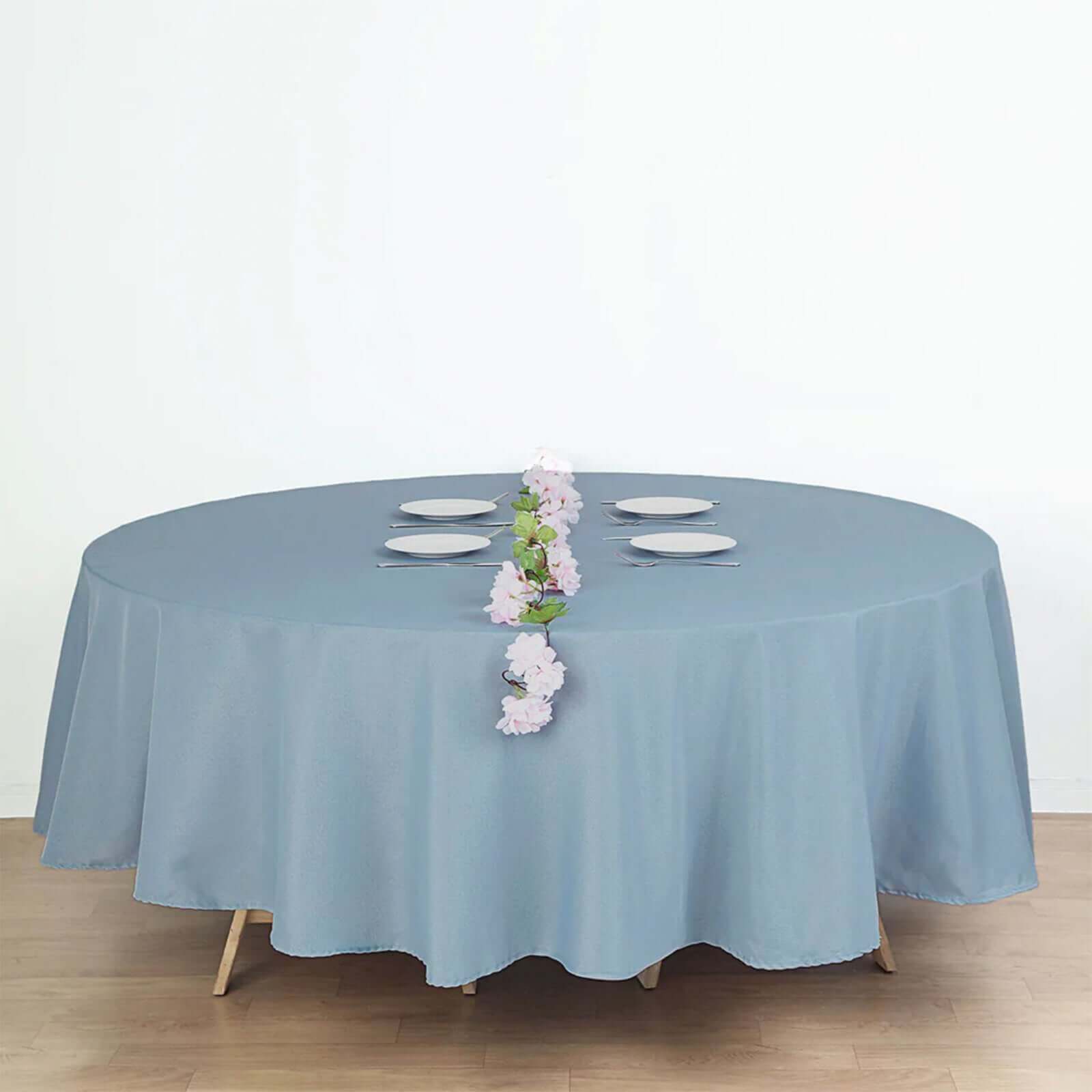 Polyester 90" Round Tablecloth Dusty Blue - Stain & Wrinkle - Resistant Table Cover - Linen Luxes