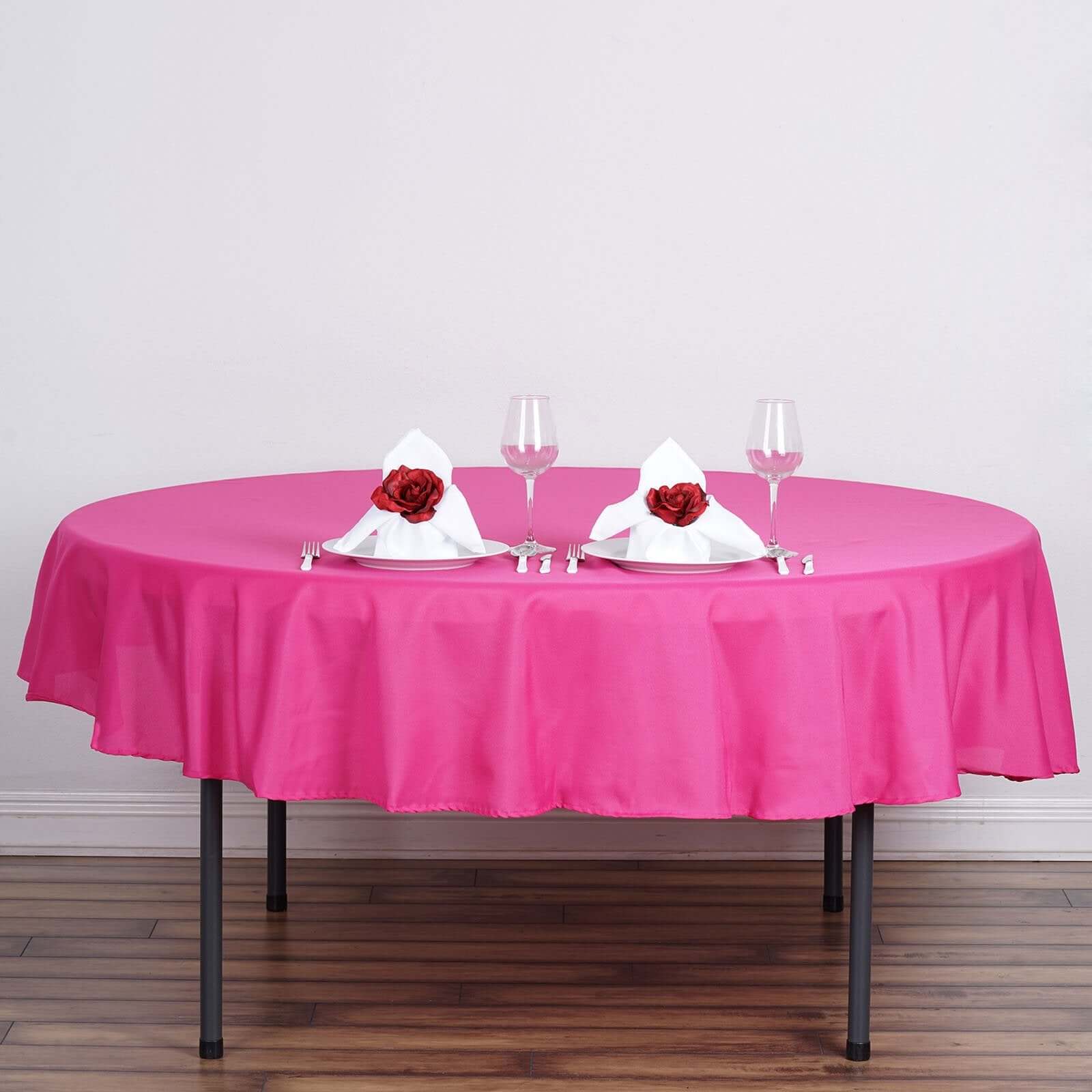 Polyester 90" Round Tablecloth Fuchsia - Stain & Wrinkle - Resistant Table Cover - Linen Luxes