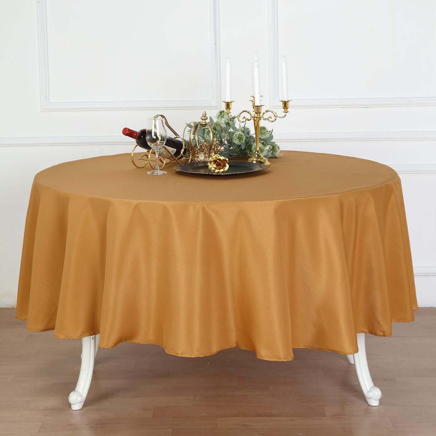 Polyester 90" Round Tablecloth Gold - Stain and Wrinkle - Resistant Table Cover for Party & Gatherings - Linen Luxes