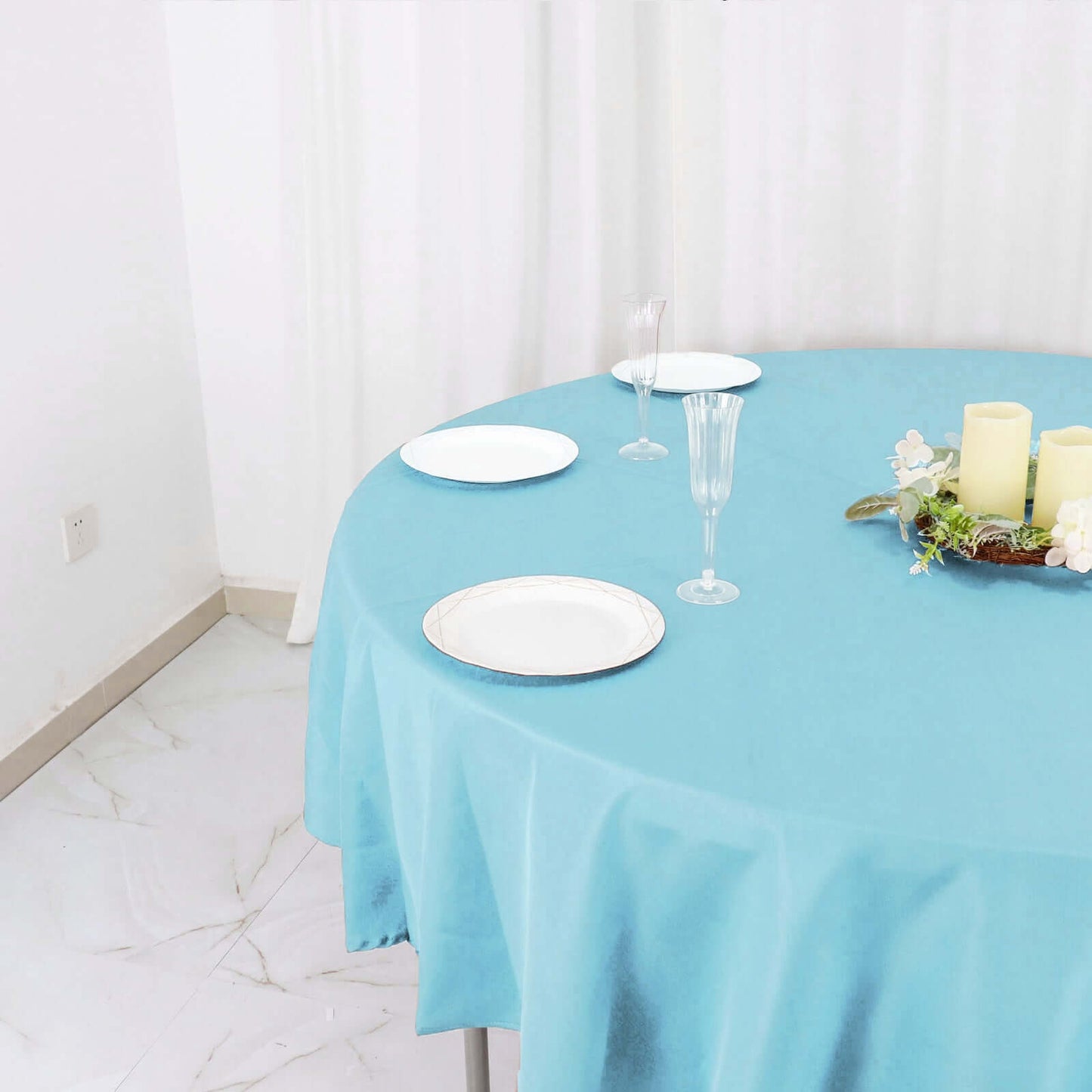 Polyester 90" Round Tablecloth Light Blue - Stain & Wrinkle - Resistant Table Cover - Linen Luxes