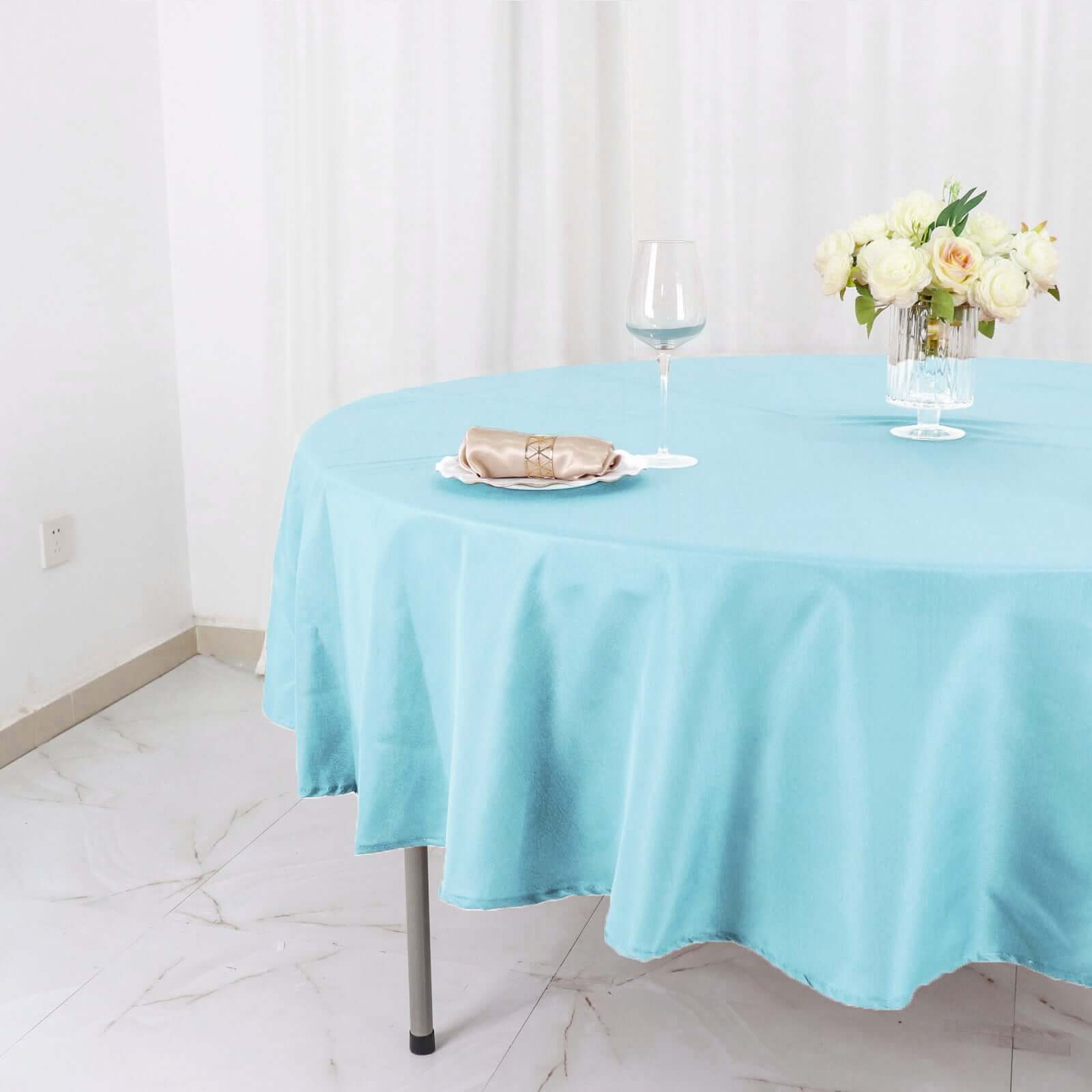 Polyester 90" Round Tablecloth Light Blue - Stain & Wrinkle - Resistant Table Cover - Linen Luxes