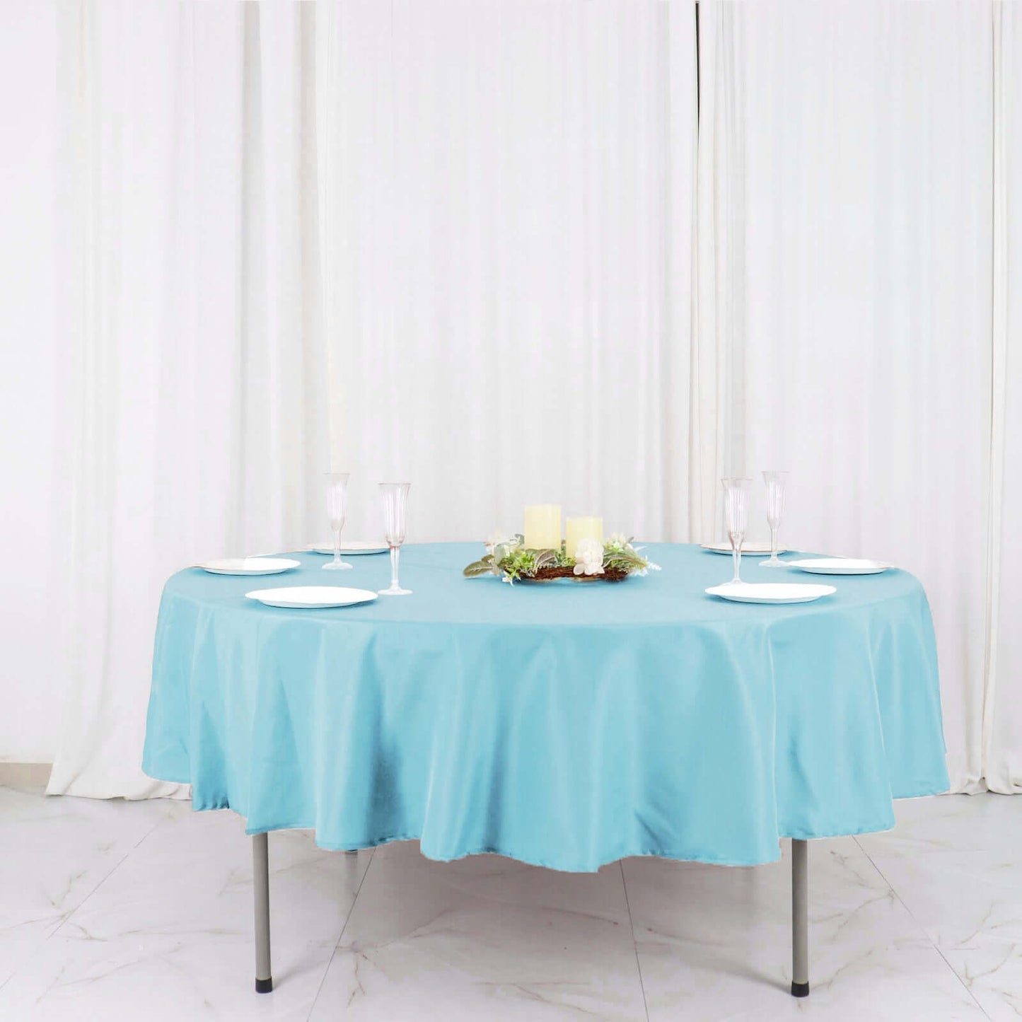 Polyester 90" Round Tablecloth Light Blue - Stain & Wrinkle - Resistant Table Cover - Linen Luxes