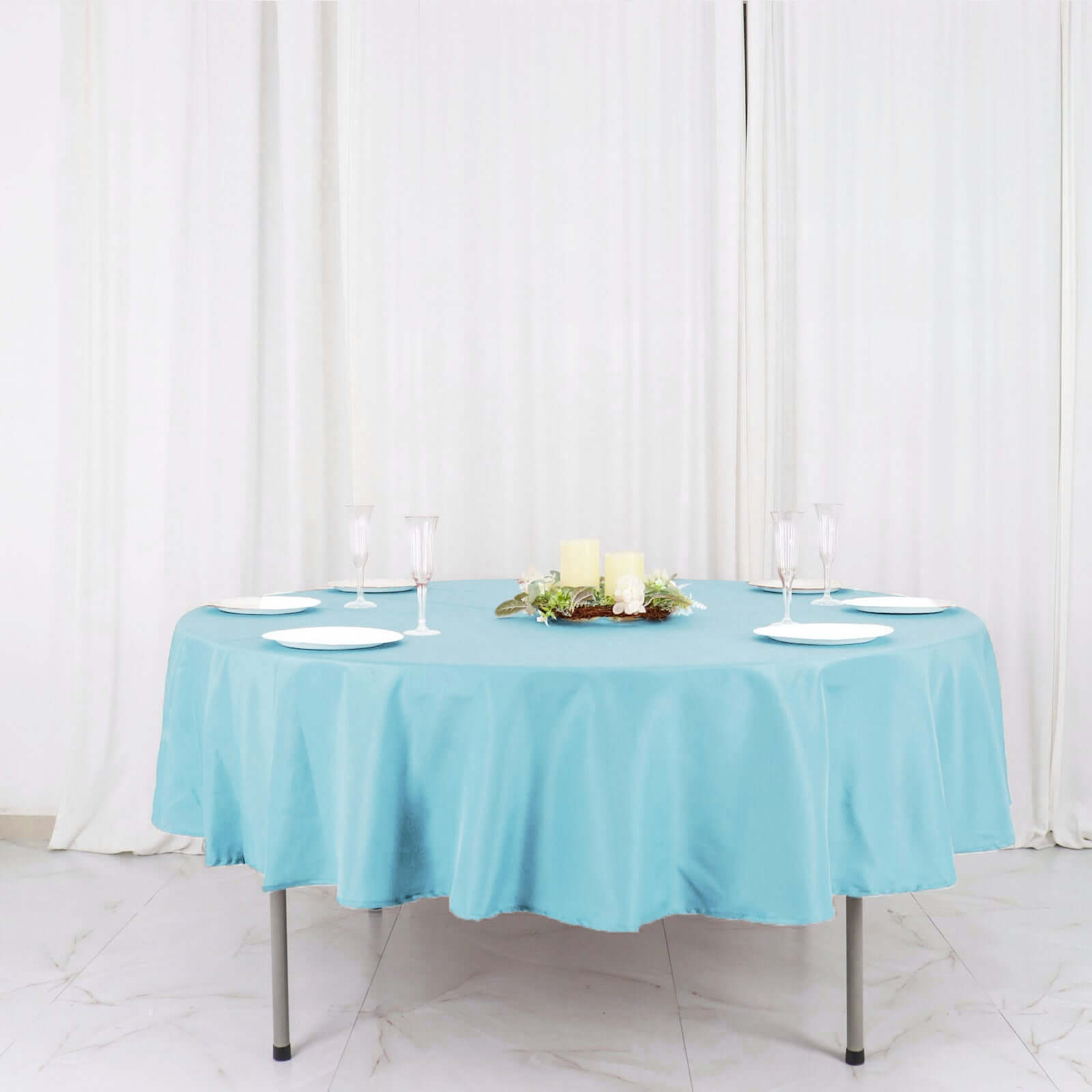 Polyester 90" Round Tablecloth Light Blue - Stain & Wrinkle - Resistant Table Cover - Linen Luxes