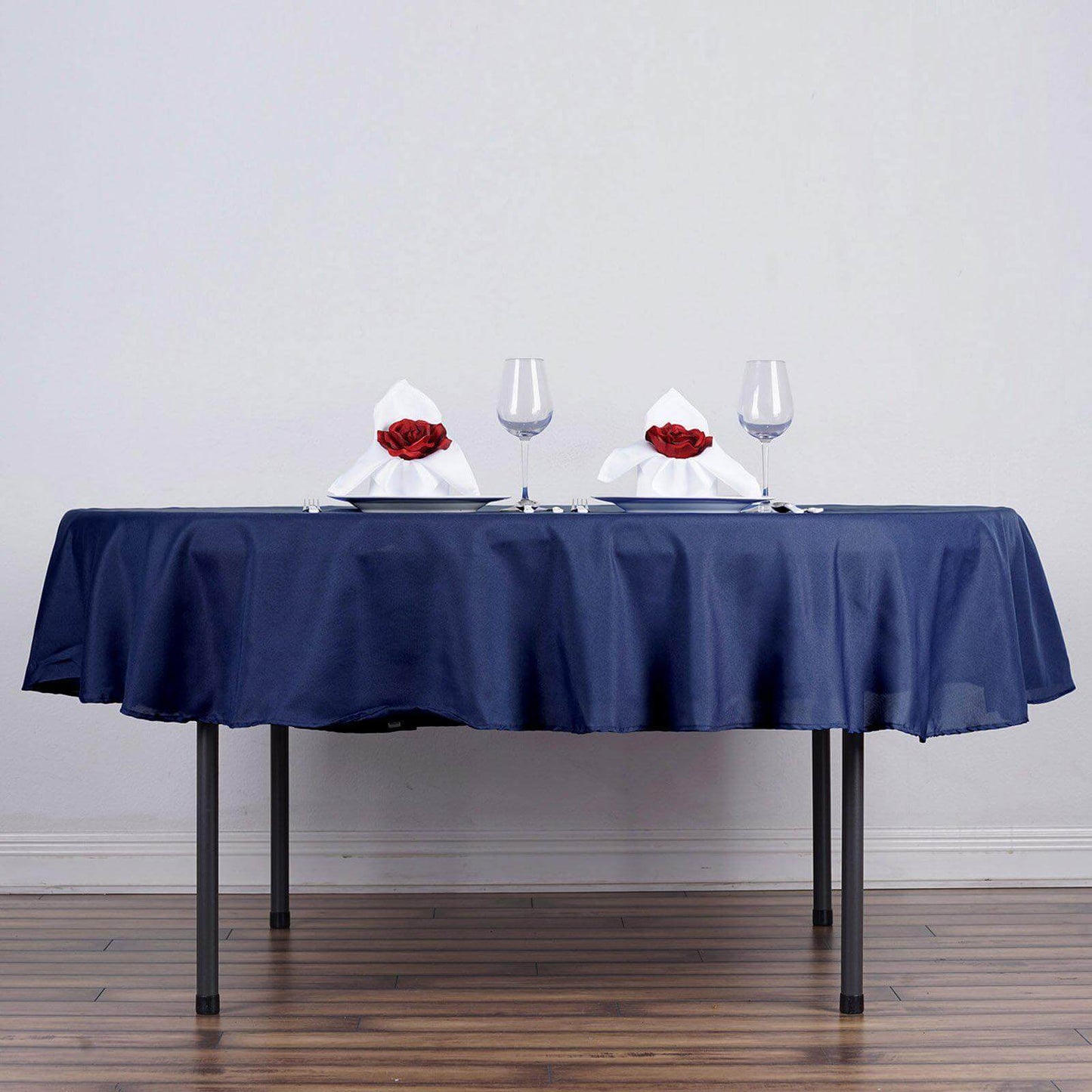 Polyester 90" Round Tablecloth Navy Blue - Stain & Wrinkle - Resistant Table Cover - Linen Luxes