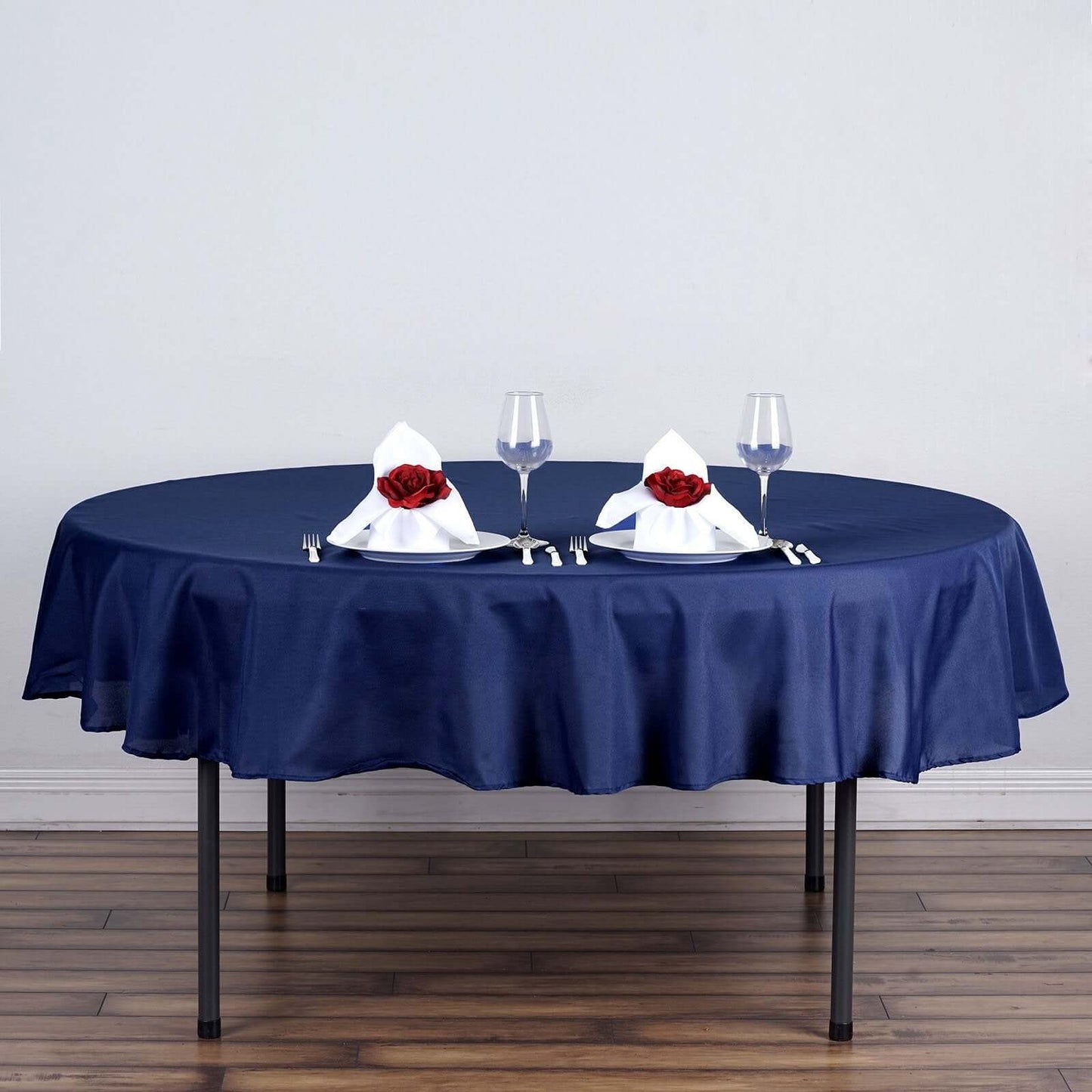 Polyester 90" Round Tablecloth Navy Blue - Stain & Wrinkle - Resistant Table Cover - Linen Luxes
