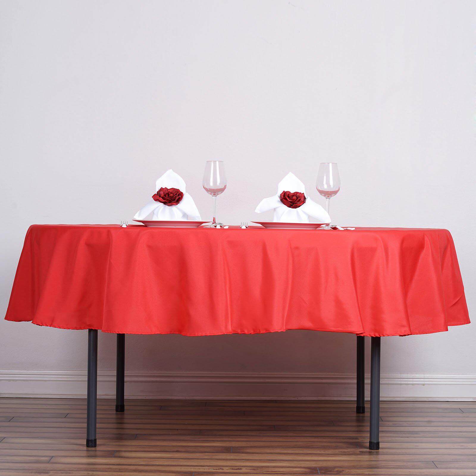 Polyester 90" Round Tablecloth Red - Stain & Wrinkle - Resistant Table Cover - Linen Luxes