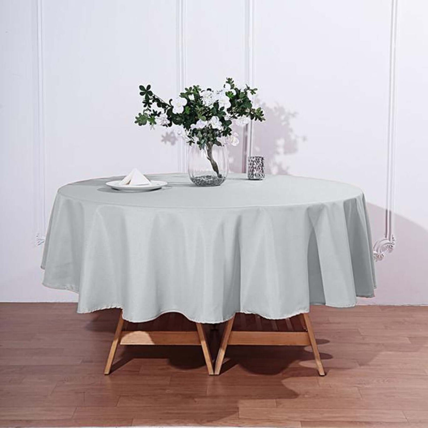 Polyester 90" Round Tablecloth Silver - Stain & Wrinkle - Resistant Table Cover - Linen Luxes