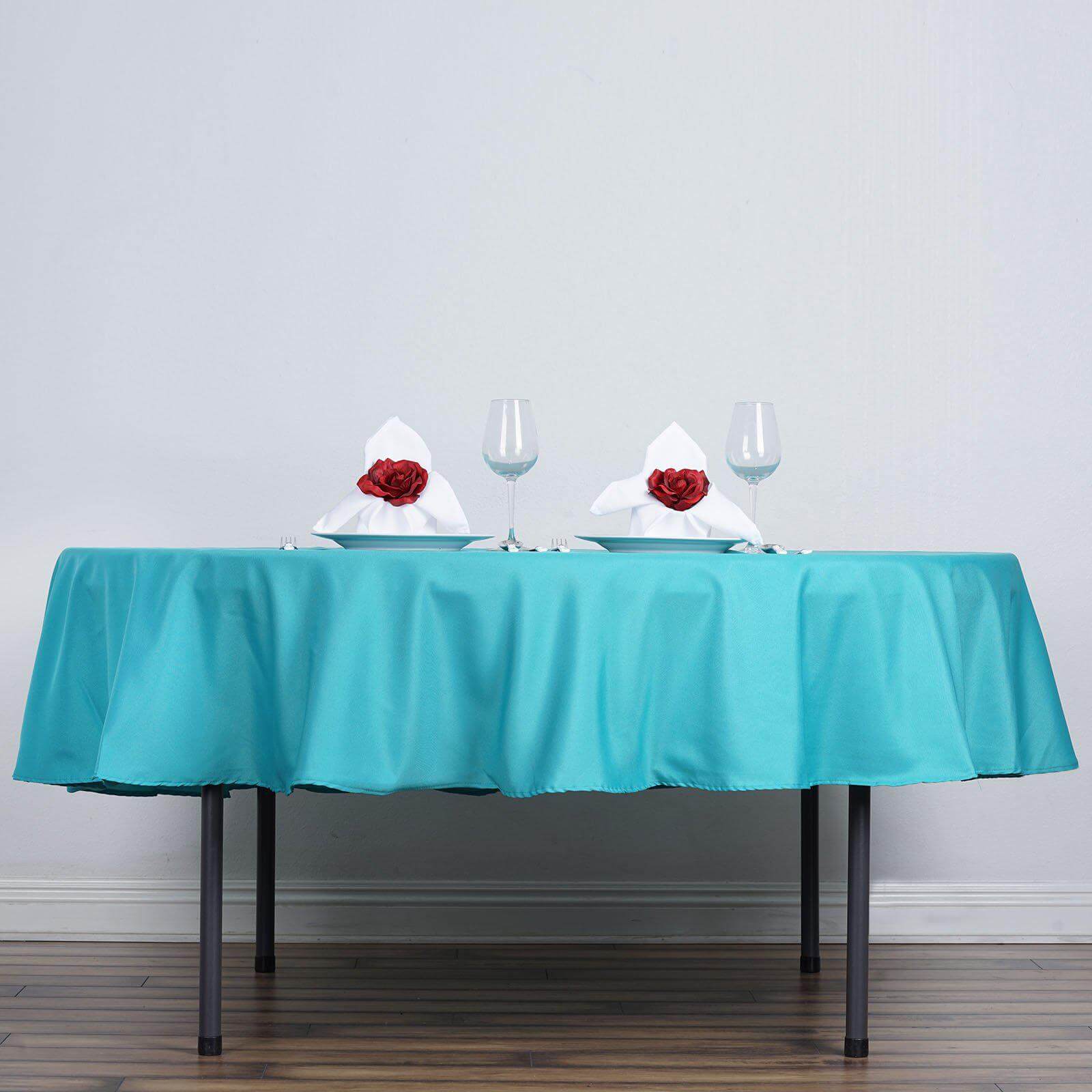 Polyester 90" Round Tablecloth Turquoise - Stain & Wrinkle - Resistant Table Cover - Linen Luxes