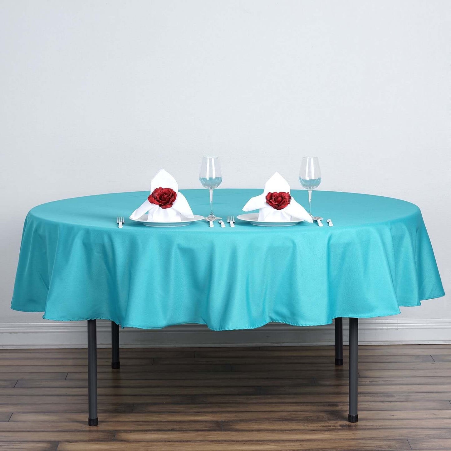 Polyester 90" Round Tablecloth Turquoise - Stain & Wrinkle - Resistant Table Cover - Linen Luxes