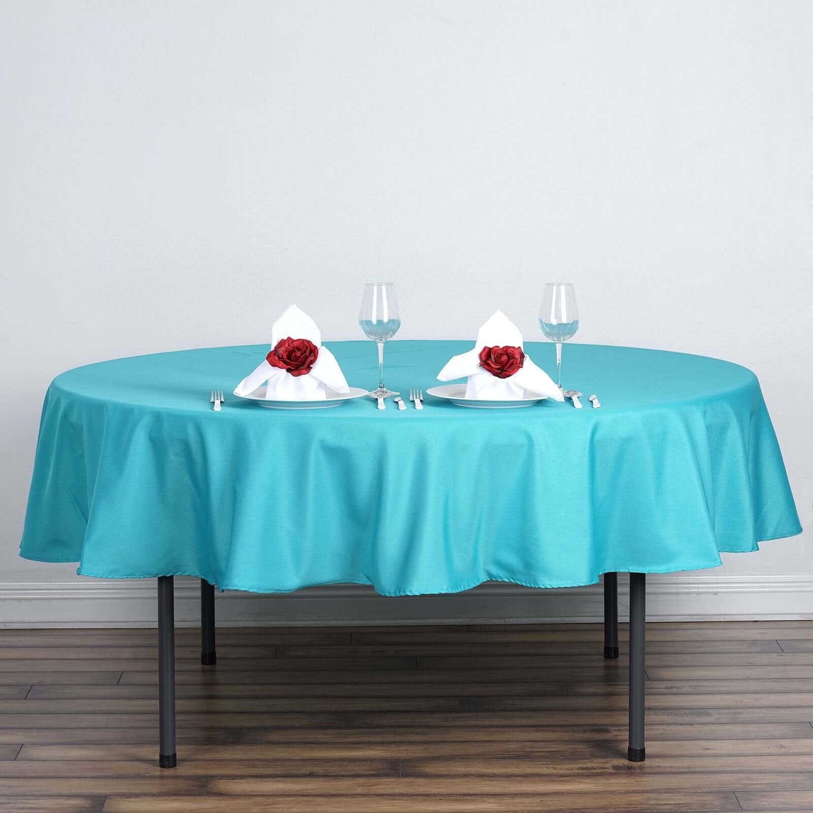 Polyester 90" Round Tablecloth Turquoise - Stain & Wrinkle - Resistant Table Cover - Linen Luxes