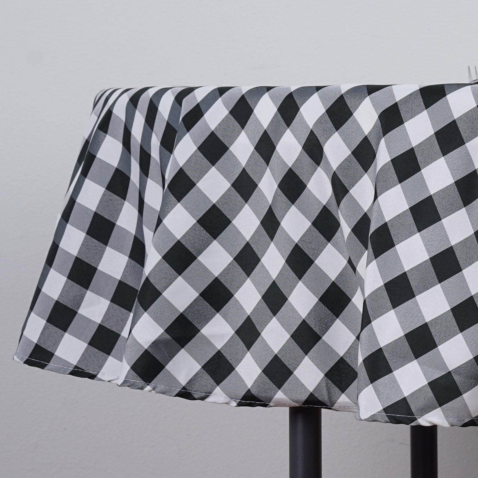 Polyester 90" Round Tablecloth White/Black - Checkered Buffalo Plaid Design for Casual Occasions - Linen Luxes