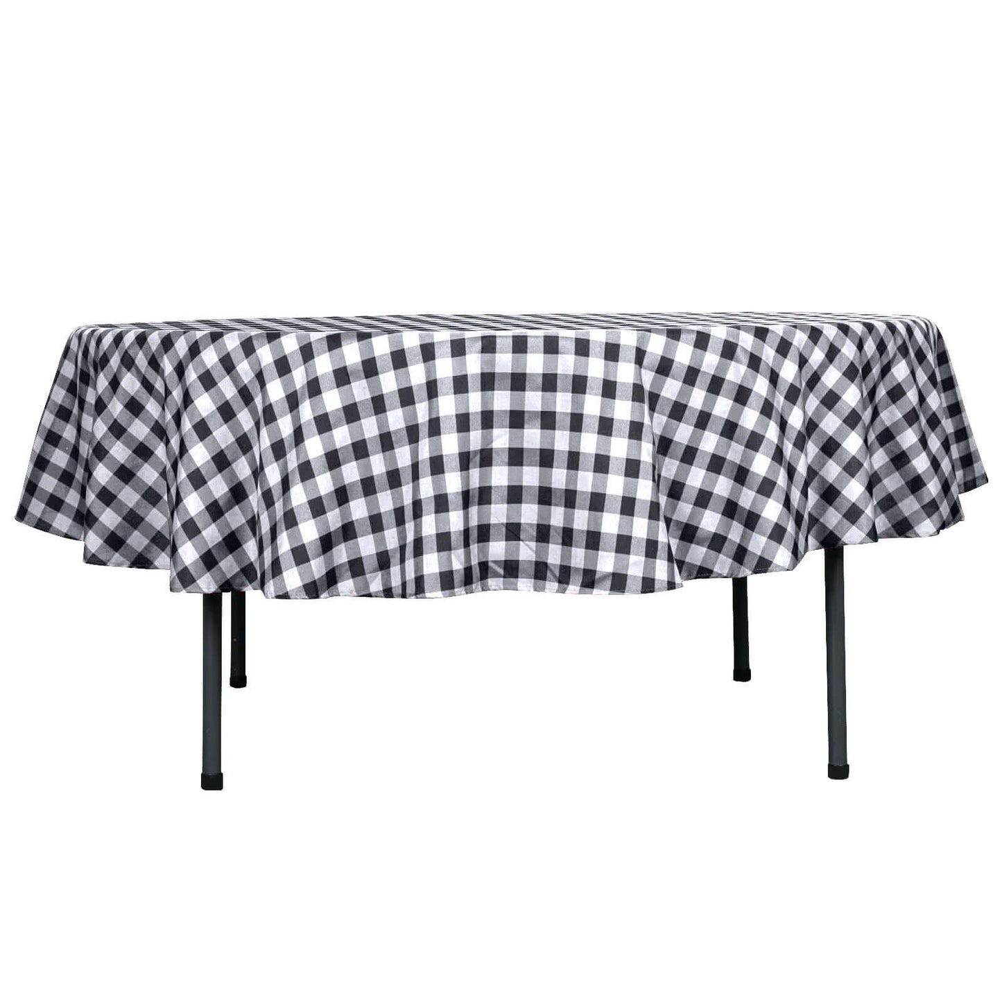 Polyester 90" Round Tablecloth White/Black - Checkered Buffalo Plaid Design for Casual Occasions - Linen Luxes