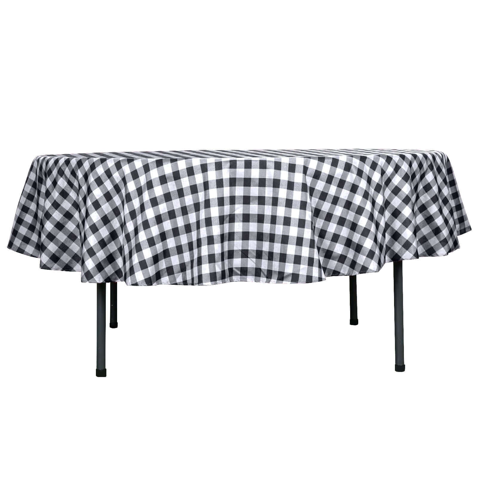 Polyester 90" Round Tablecloth White/Black - Checkered Buffalo Plaid Design for Casual Occasions - Linen Luxes