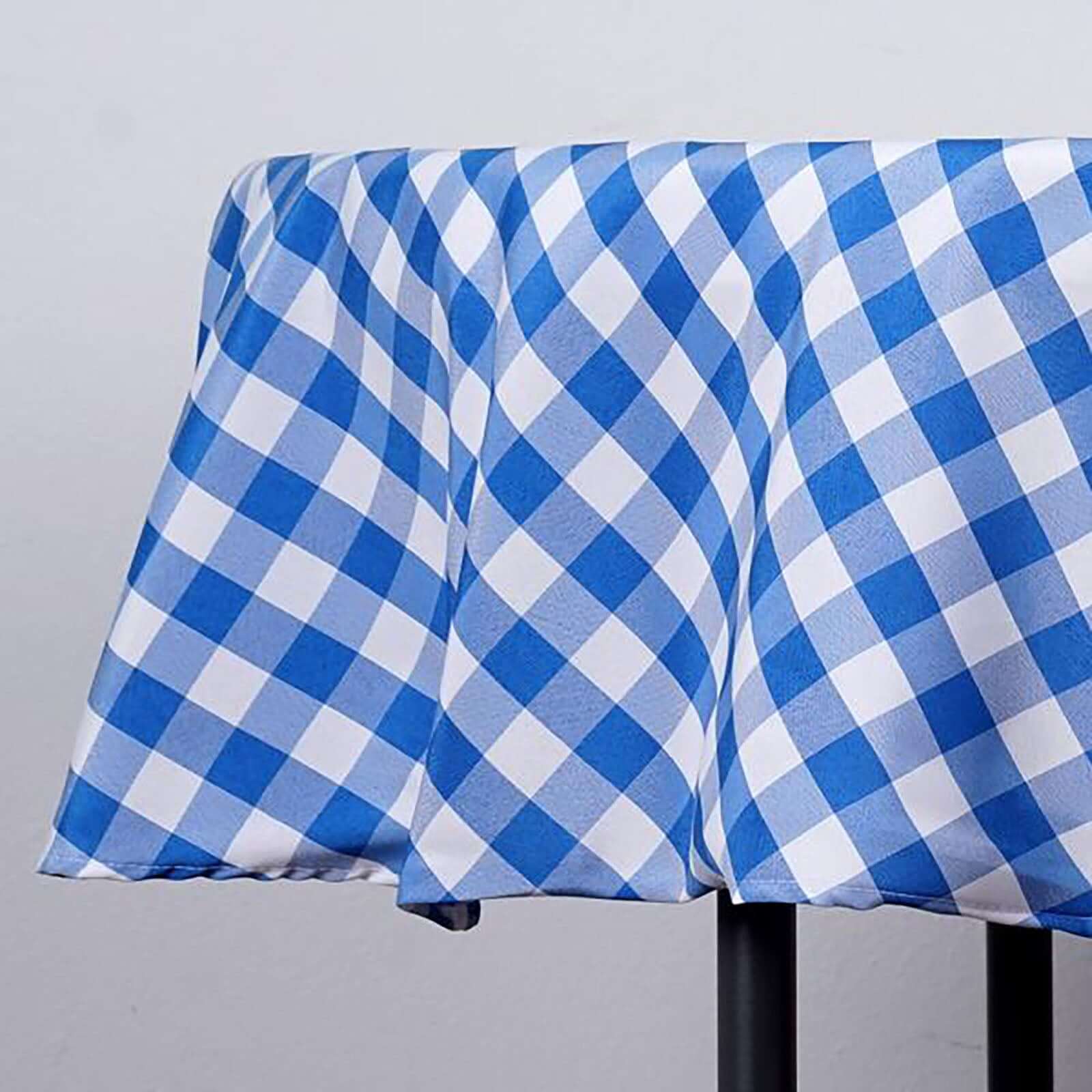 Polyester 90" Round Tablecloth White/Blue - Checkered Buffalo Plaid Table Cover - Linen Luxes