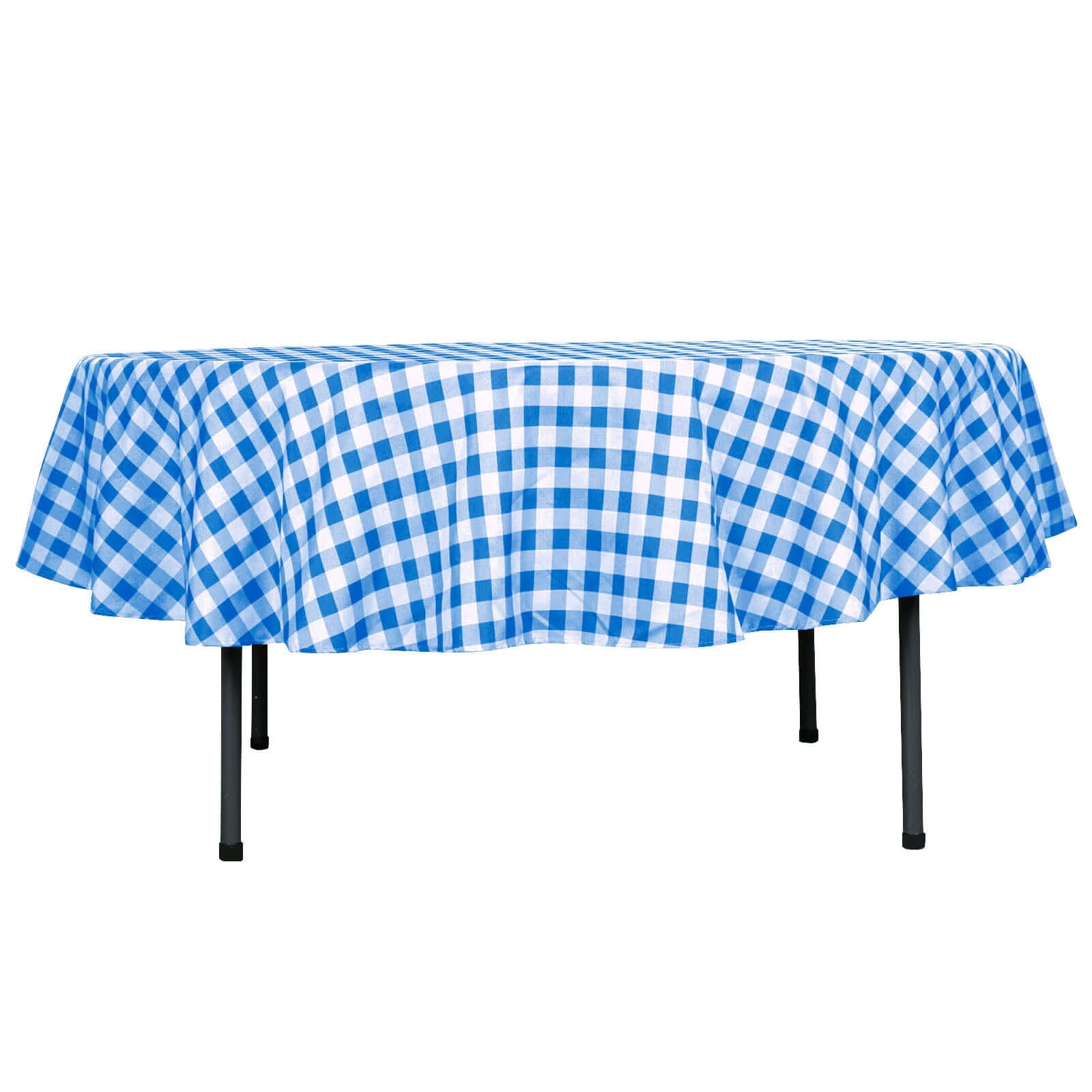 Polyester 90" Round Tablecloth White/Blue - Checkered Buffalo Plaid Table Cover - Linen Luxes