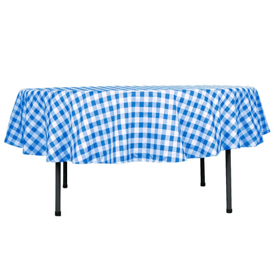 Polyester 90" Round Tablecloth White/Blue - Checkered Buffalo Plaid Table Cover - Linen Luxes