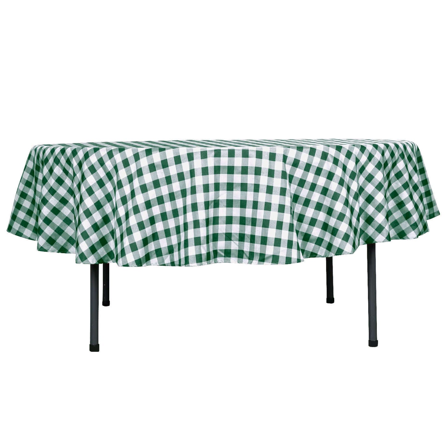 Polyester 90" Round Tablecloth White/Green - Checkered Buffalo Plaid Table Cover - Linen Luxes