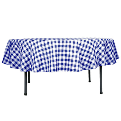 Polyester 90" Round Tablecloth White/Navy Blue - Checkered Buffalo Plaid Table Cover - Linen Luxes