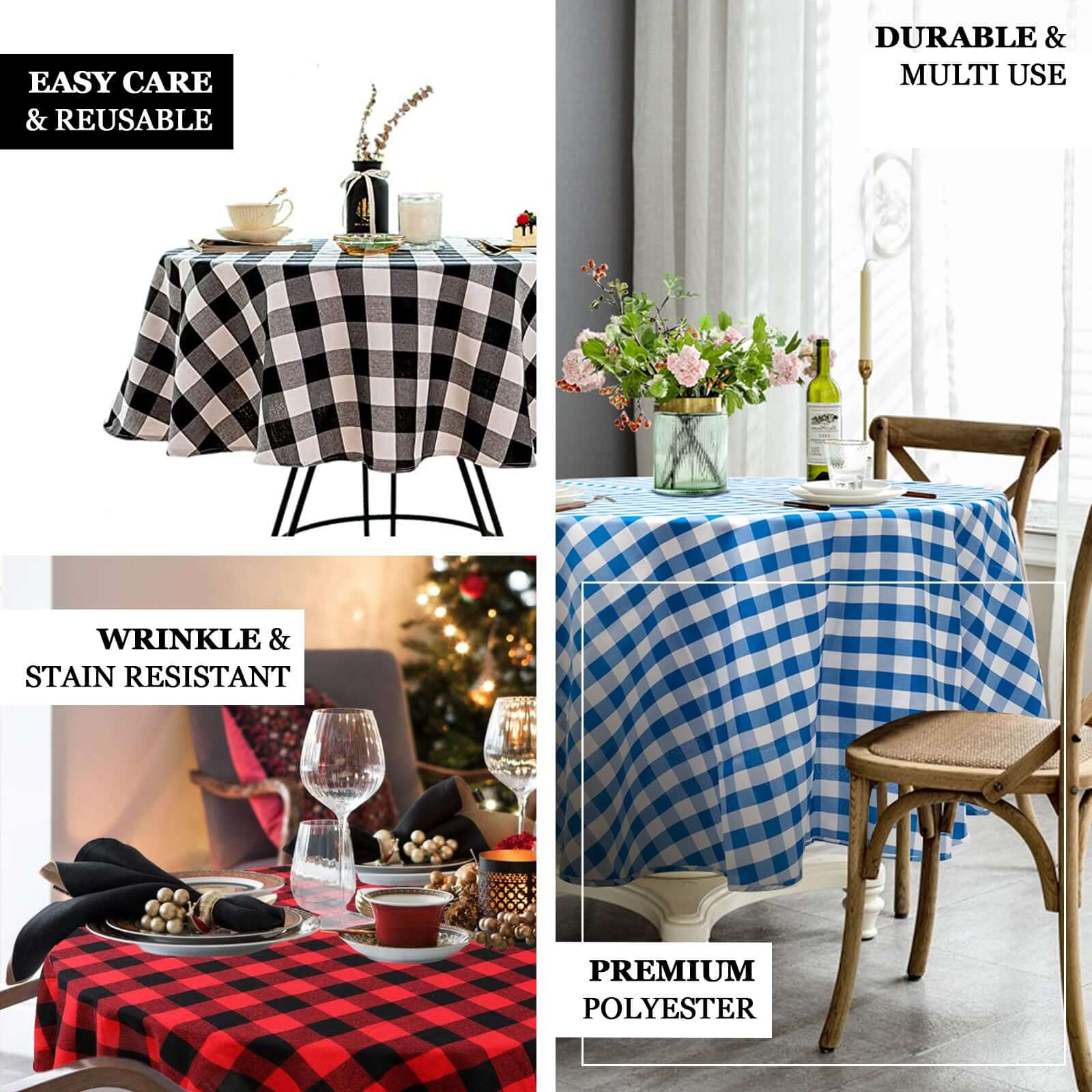 Polyester 90" Round Tablecloth White/Red - Checkered Buffalo Plaid Table Cover - Linen Luxes