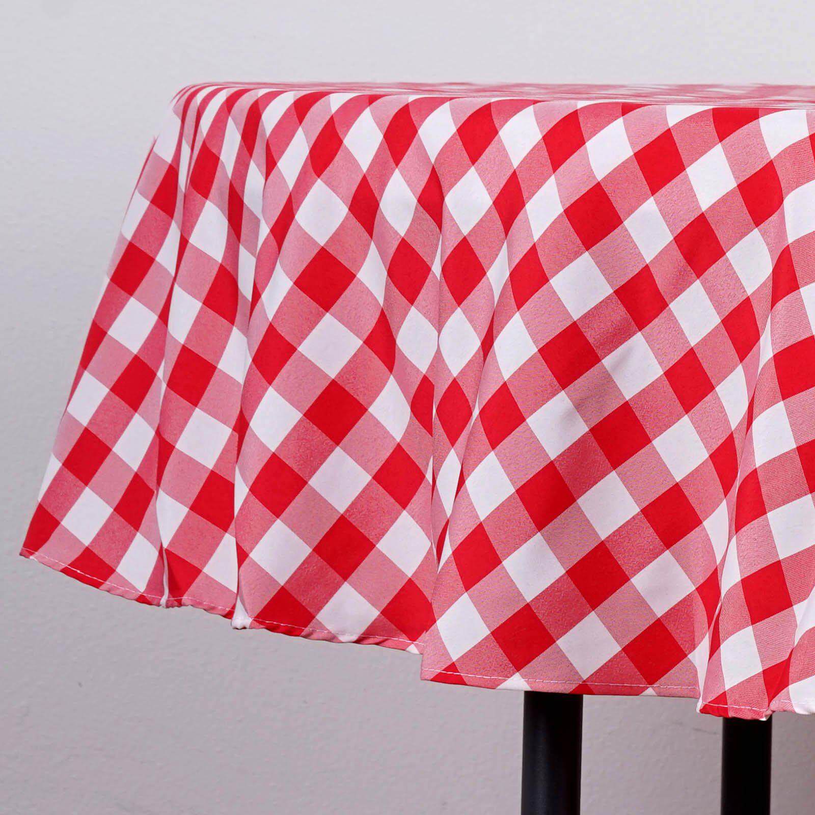 Polyester 90" Round Tablecloth White/Red - Checkered Buffalo Plaid Table Cover - Linen Luxes