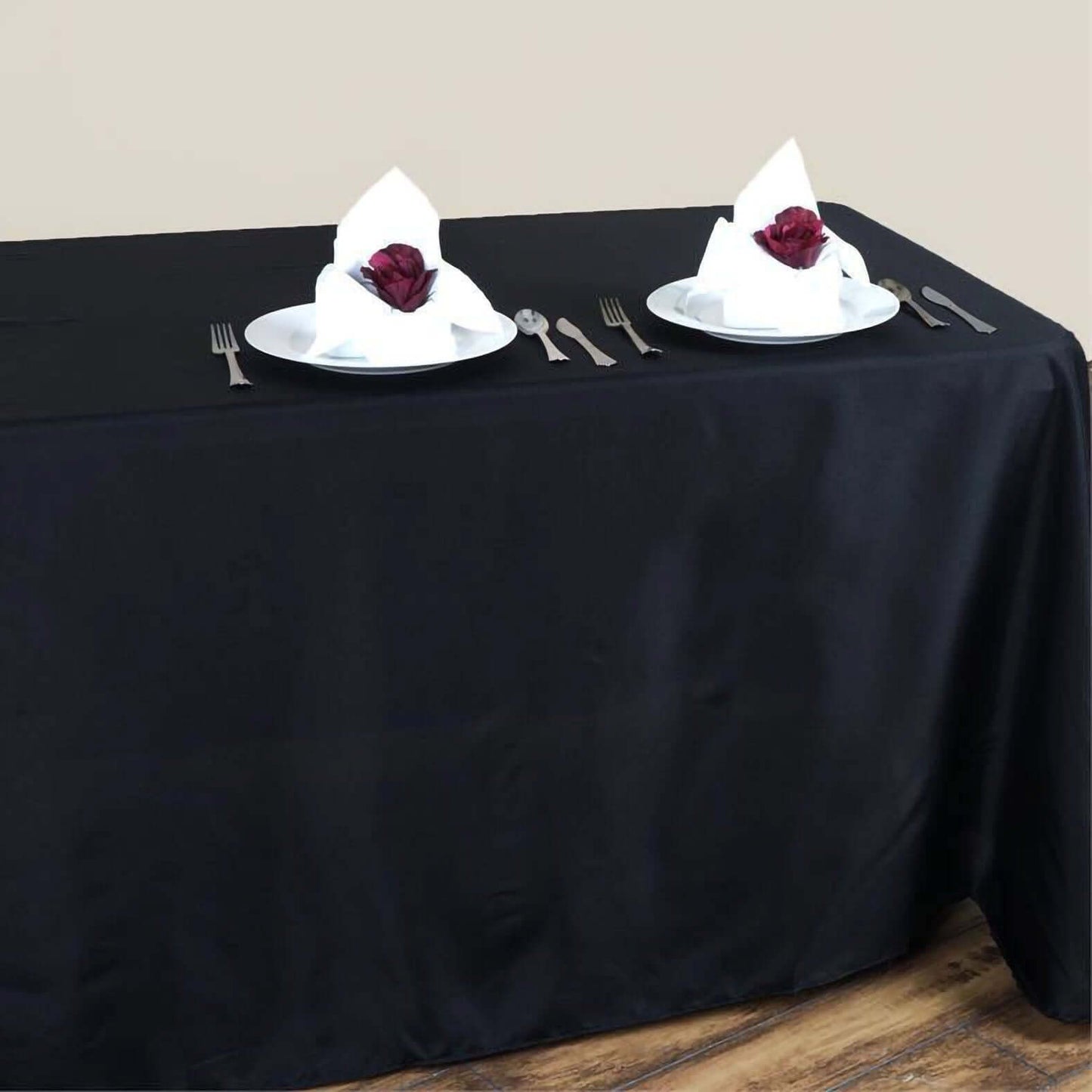 Polyester 90"x132" Rectangle Tablecloth Black - Rounded Corners and Seamless Table Cover - Linen Luxes