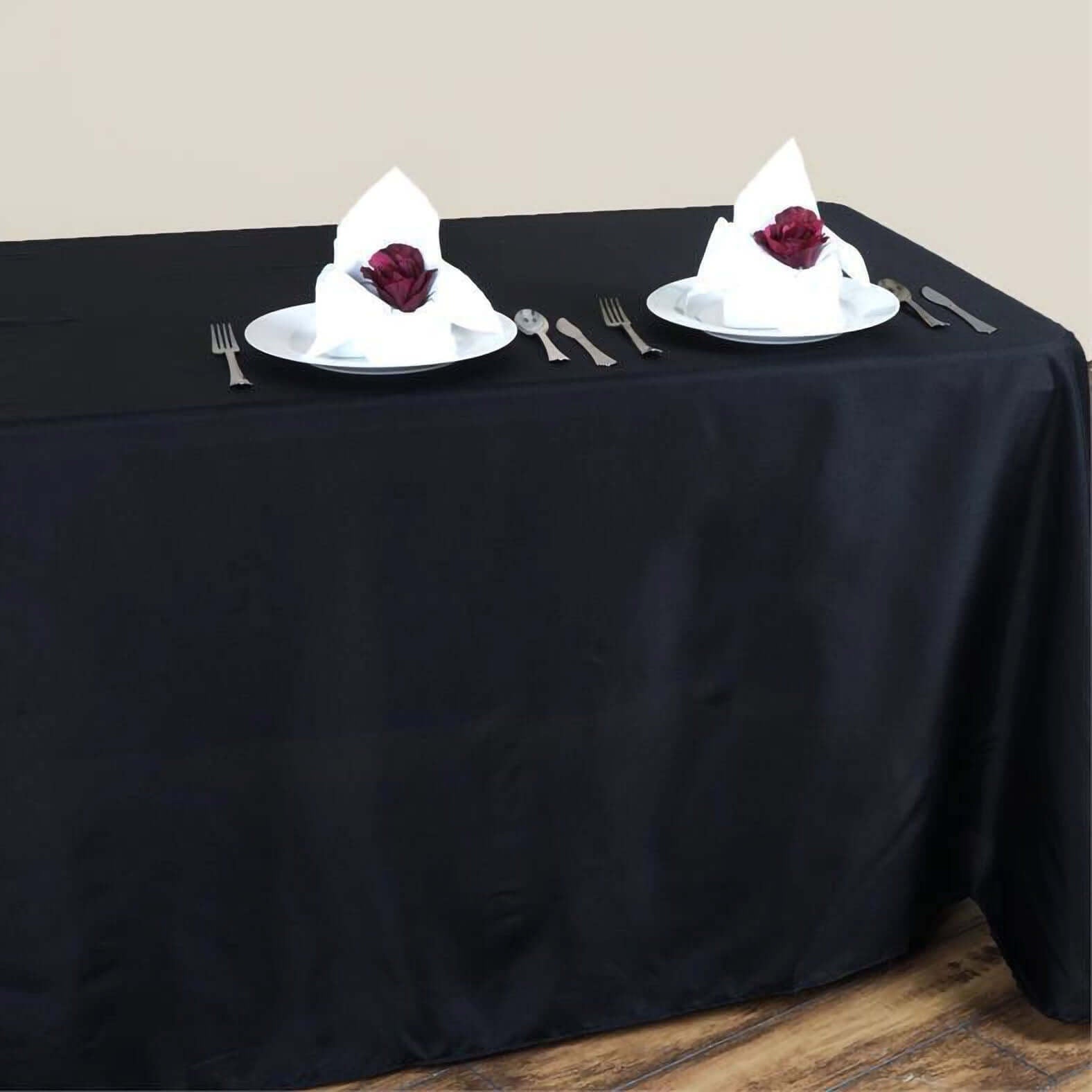 Polyester 90"x132" Rectangle Tablecloth Black - Rounded Corners and Seamless Table Cover - Linen Luxes