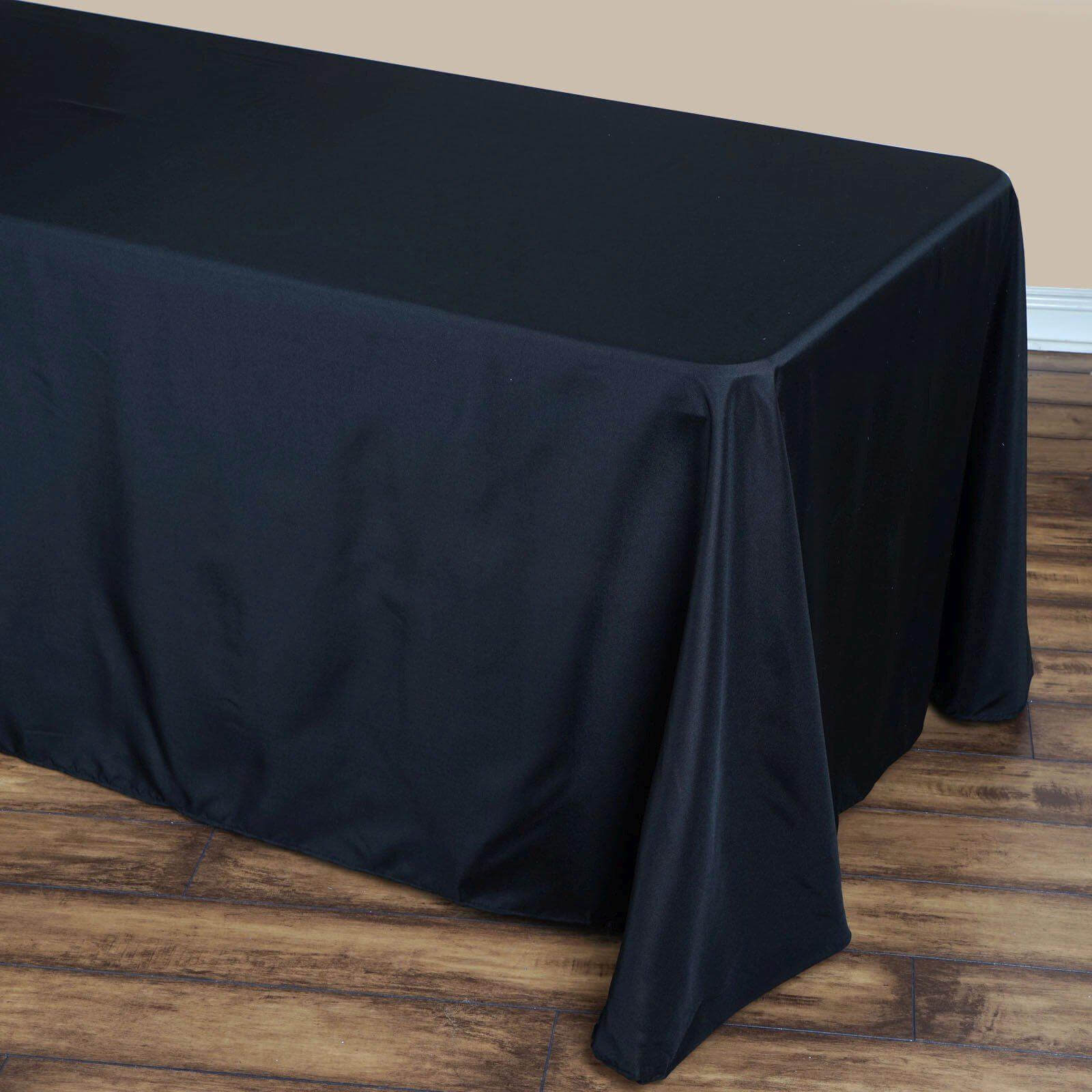 Polyester 90"x132" Rectangle Tablecloth Black - Rounded Corners and Seamless Table Cover - Linen Luxes