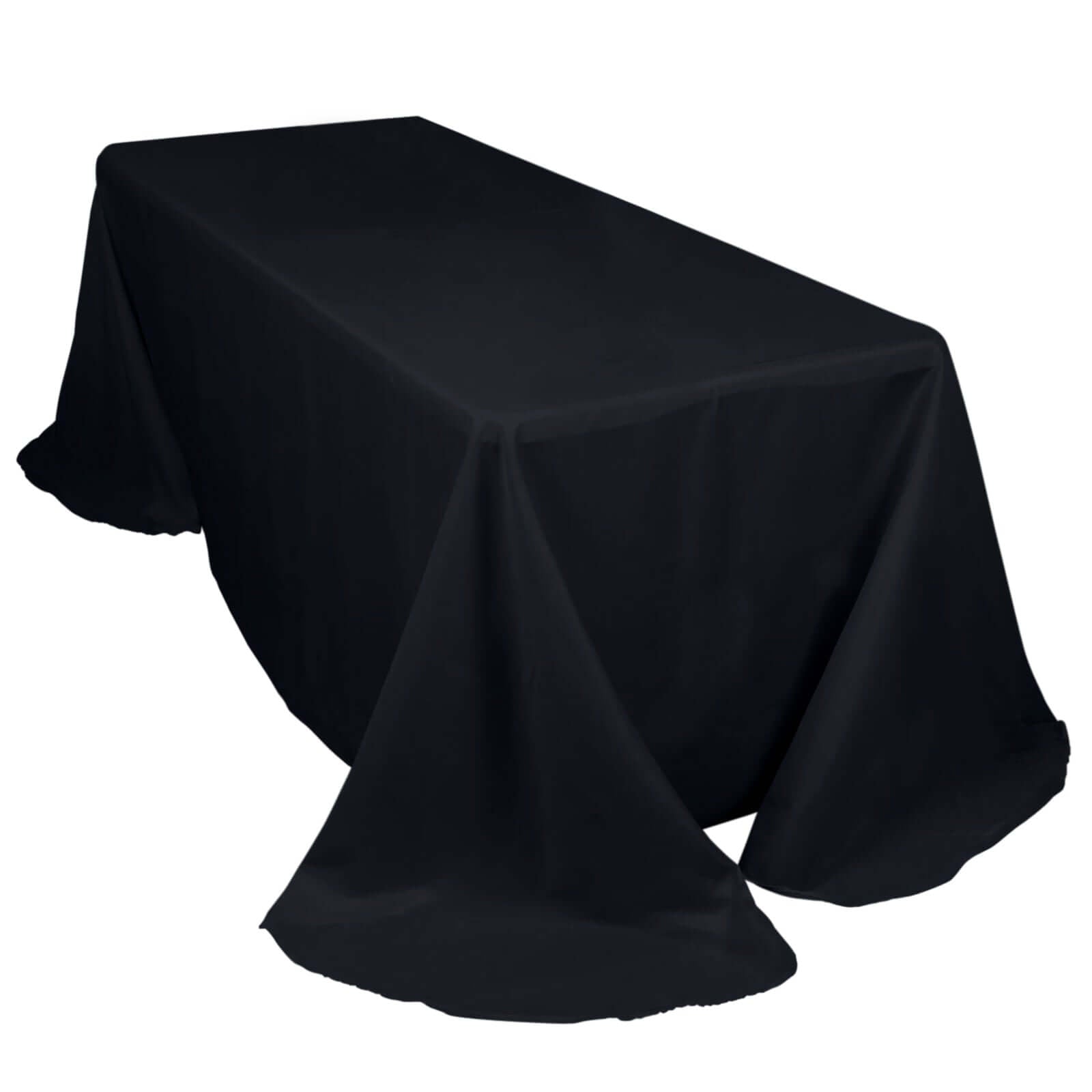 Polyester 90"x132" Rectangle Tablecloth Black - Rounded Corners and Seamless Table Cover - Linen Luxes
